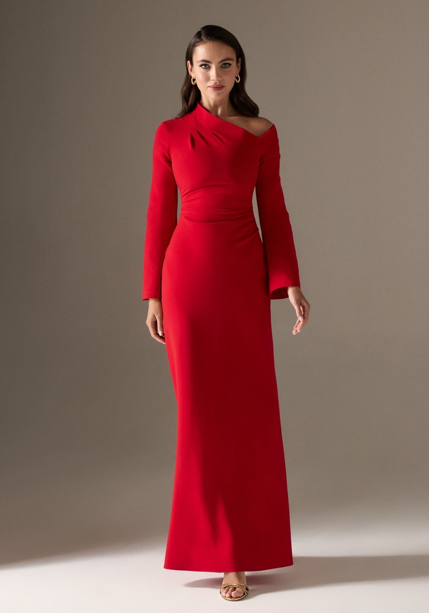 Bare shoulder Crepe maxi dress - shopaleena