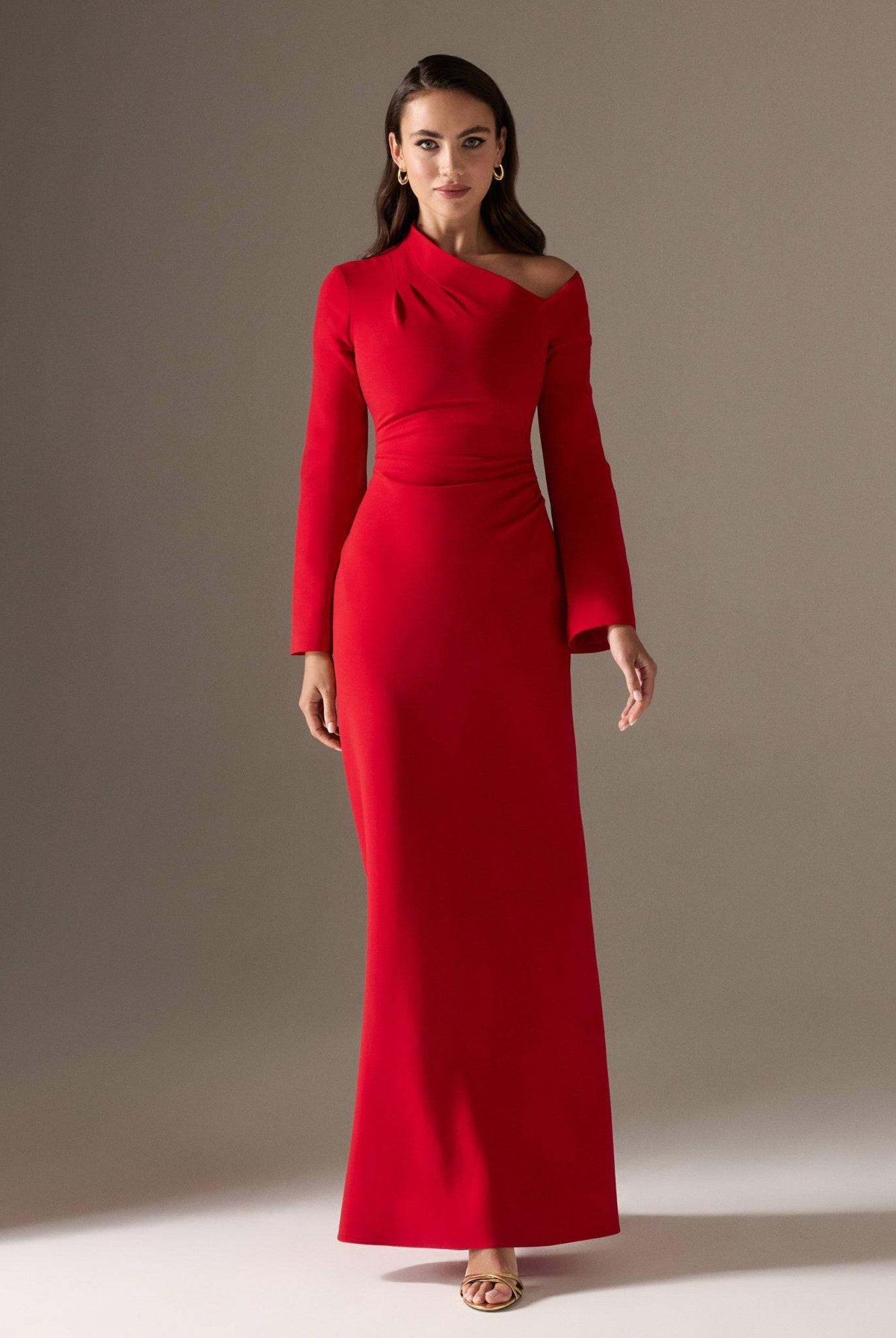 Bare shoulder Crepe maxi dress - shopaleena