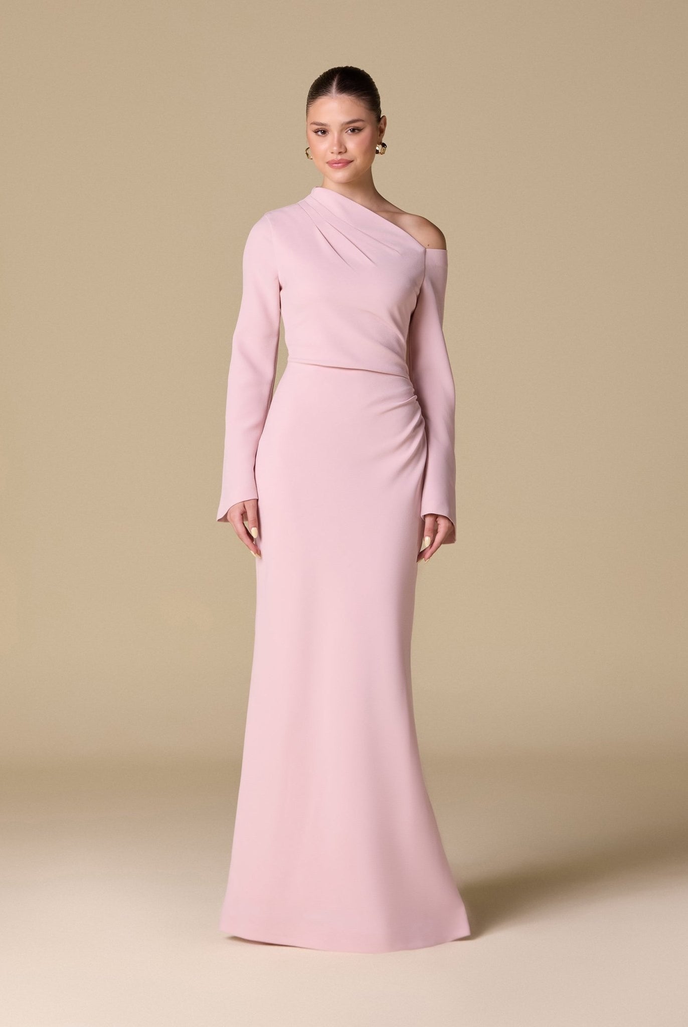 Bare shoulder Crepe maxi dress - shopaleena