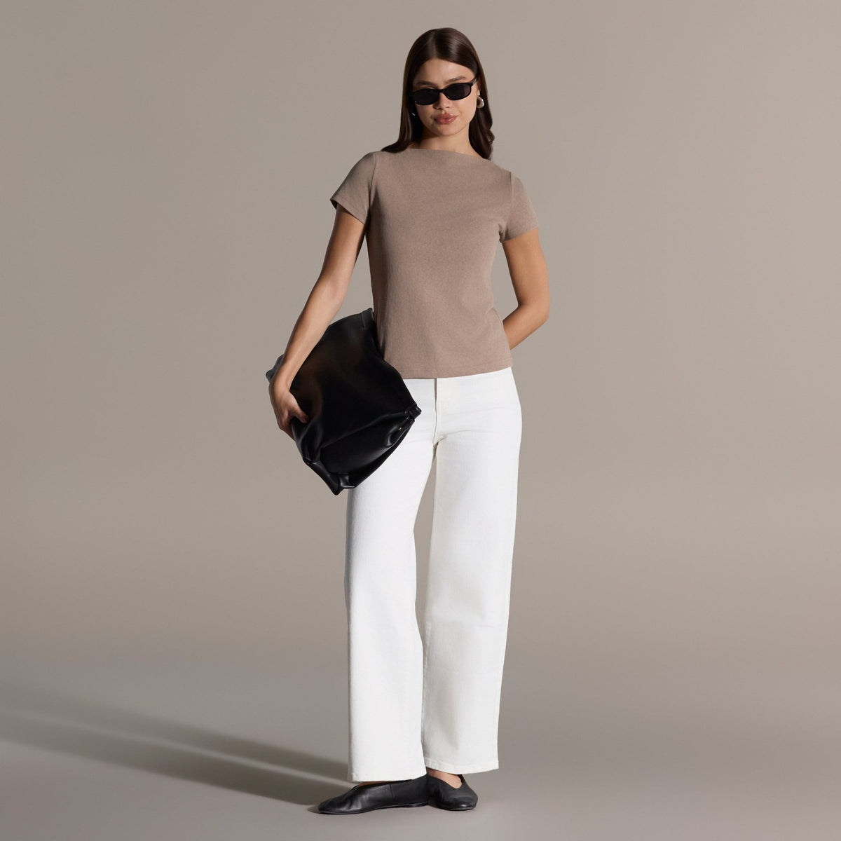 Beige Boat Neck Fitted Top - shopaleena