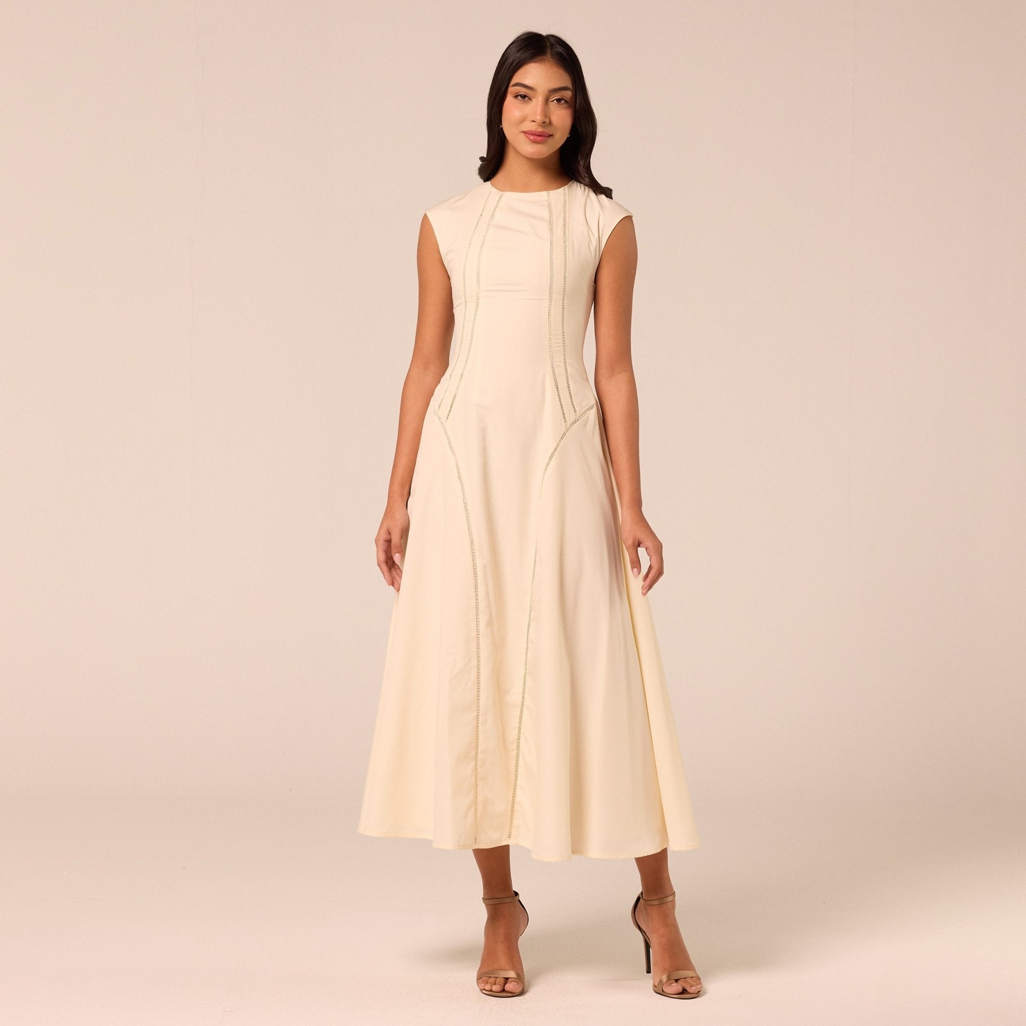Beige Cap Sleeve Cutwork Maxi Dress - shopaleena