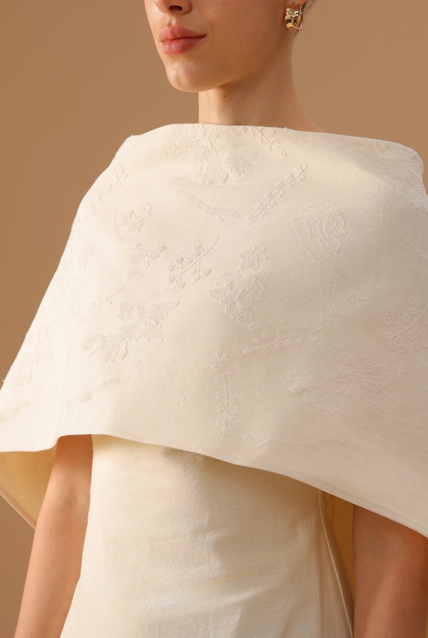 Beige Cape Aline Cotton Maxi Dress - shopaleena