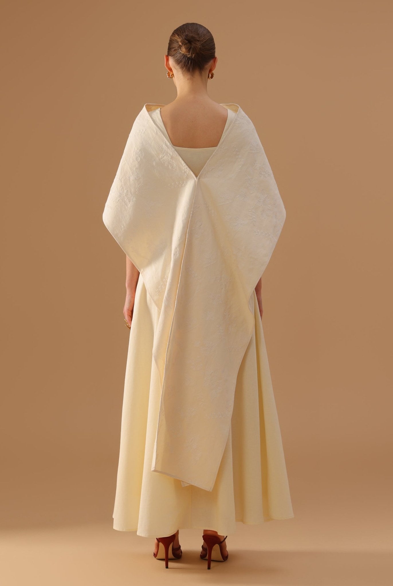 Beige Cape Aline Cotton Maxi Dress - shopaleena