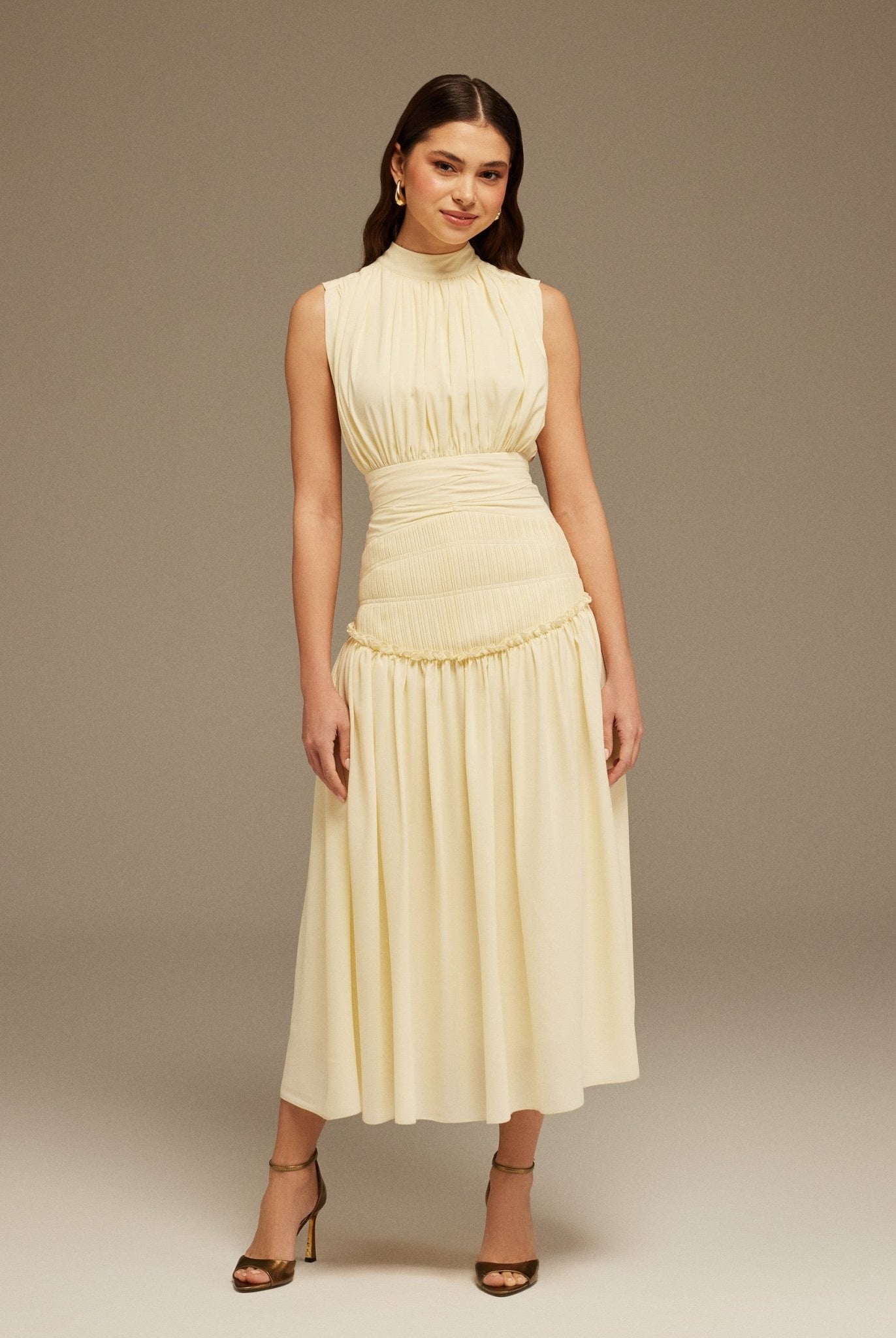 Beige Chiffon Maxi Dress - shopaleena