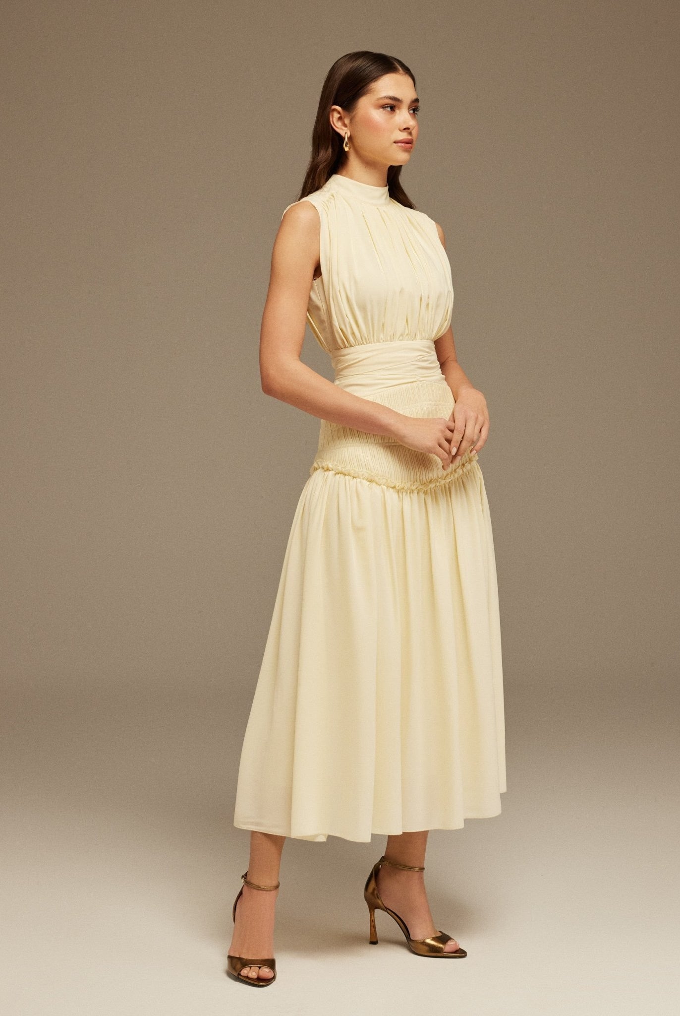 Beige Chiffon Maxi Dress - shopaleena