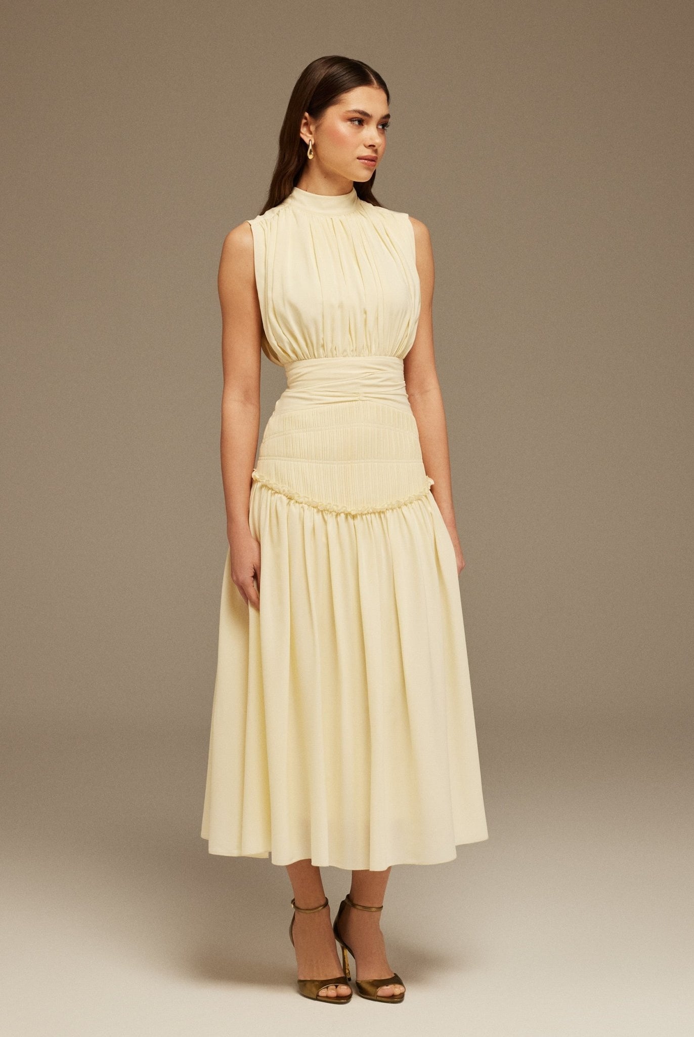 Beige Chiffon Maxi Dress - shopaleena