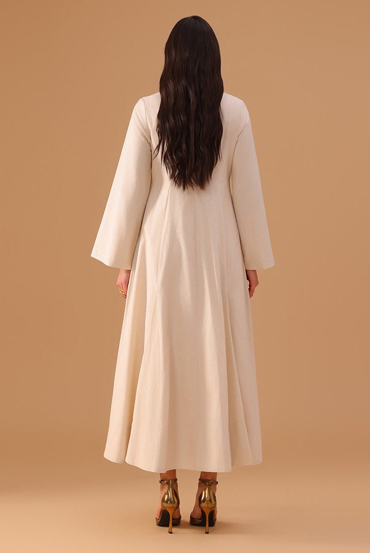 Beige Flared A - Line Abaya with Matching Slip Dress - shopaleena
