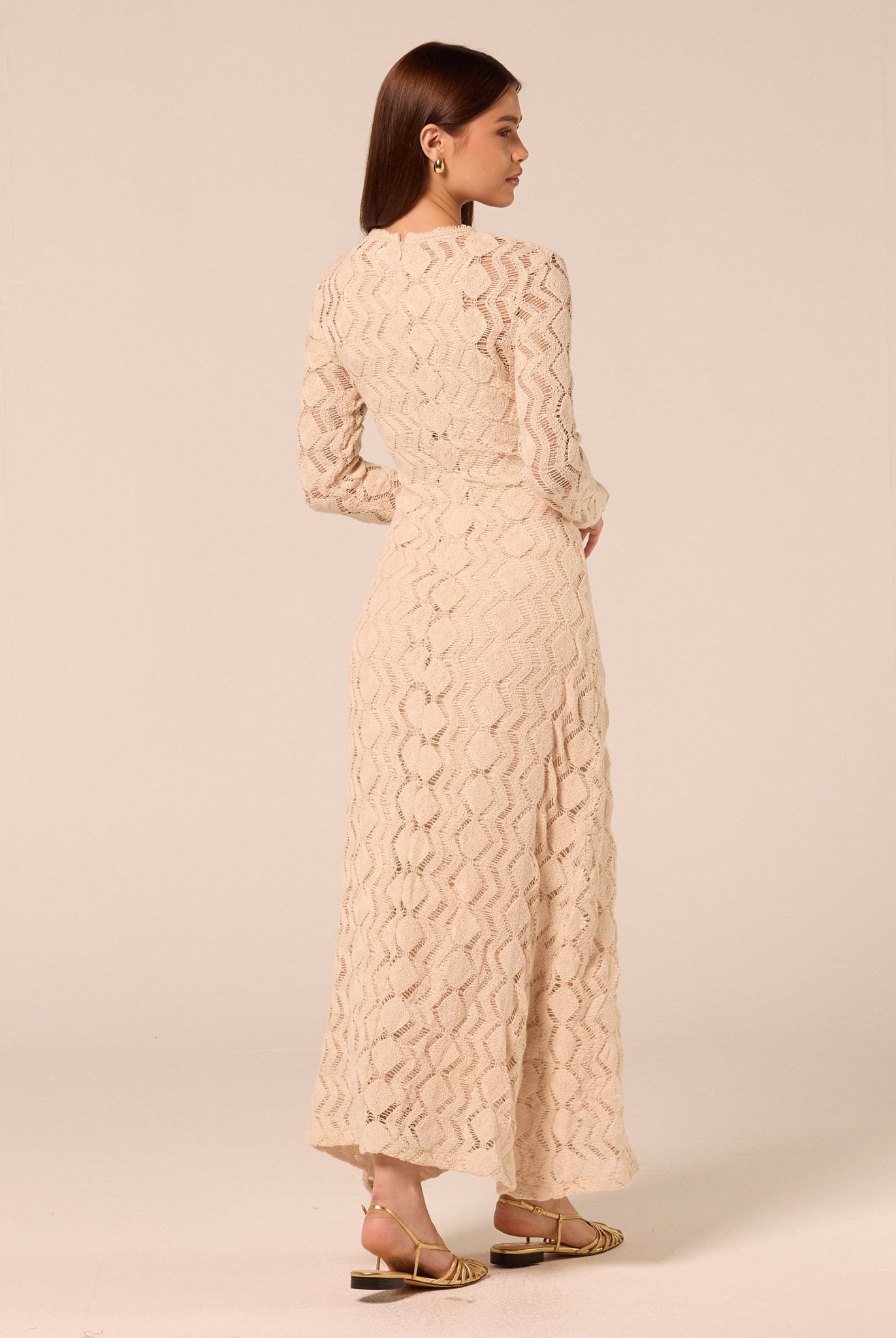 Beige Long Sleeve Knit Maxi Dress - shopaleena