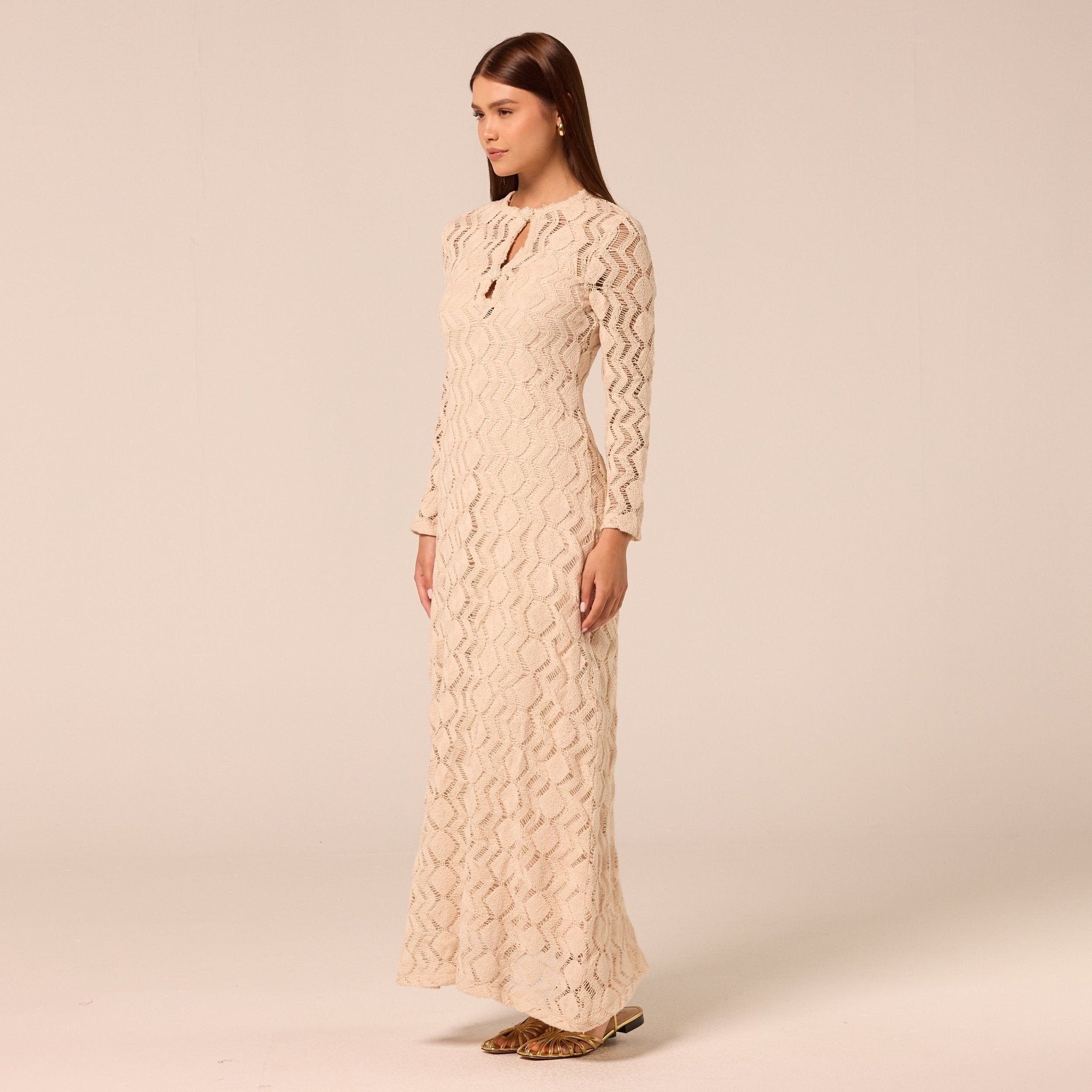 Beige Long Sleeve Knit Maxi Dress - shopaleena