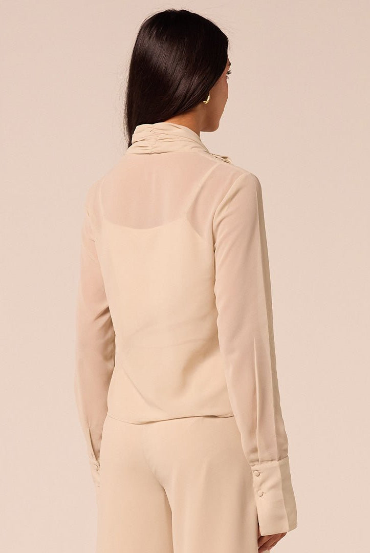 Beige Ruffle Long Sleeve Blouse - shopaleena