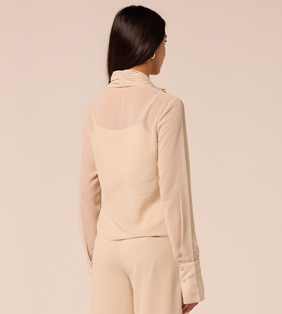 Beige Ruffle Long Sleeve Blouse - shopaleena