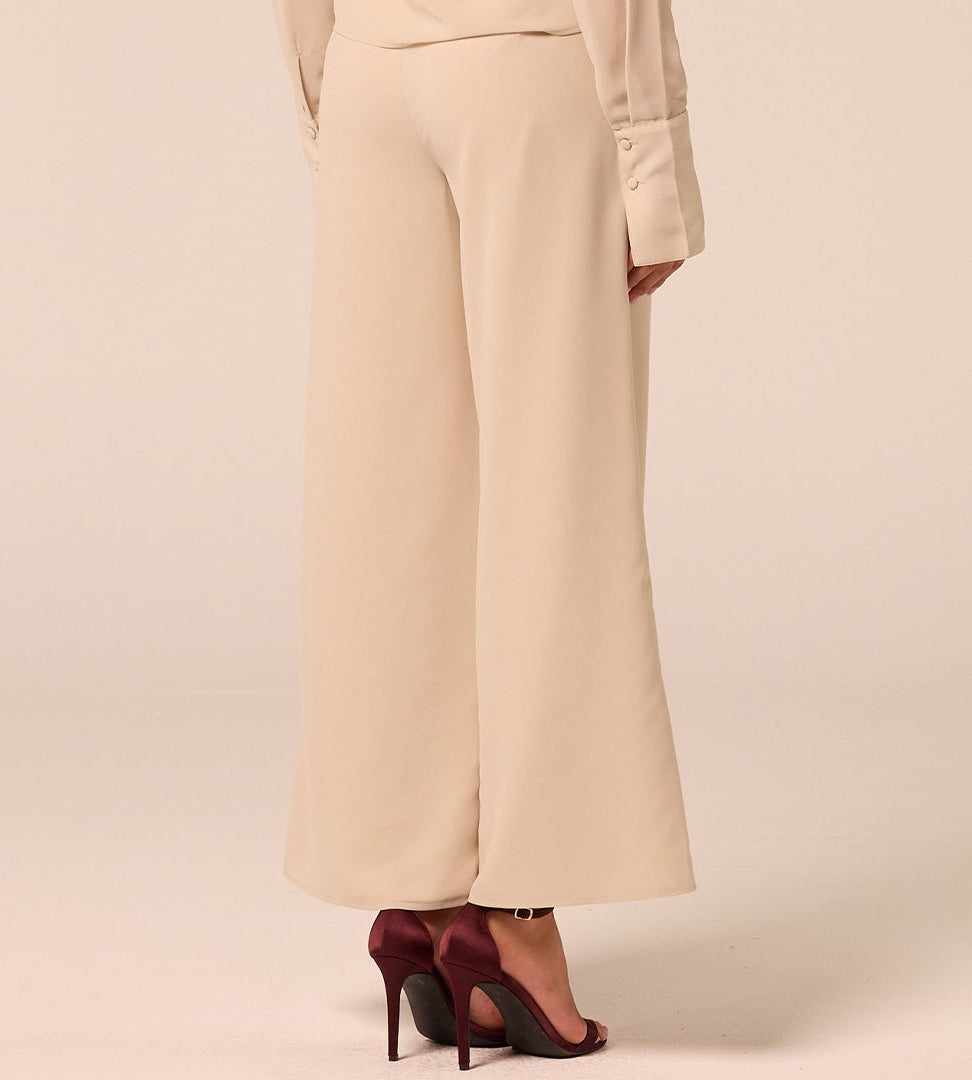 Beige Wide Leg Chiffon Pants - shopaleena