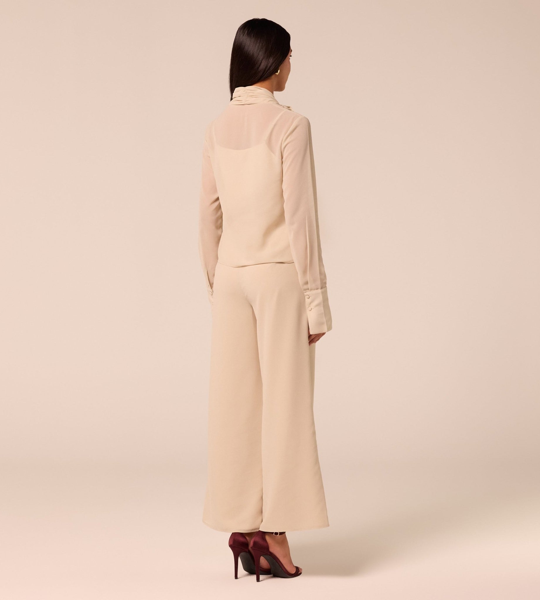 Beige Wide Leg Chiffon Pants - shopaleena