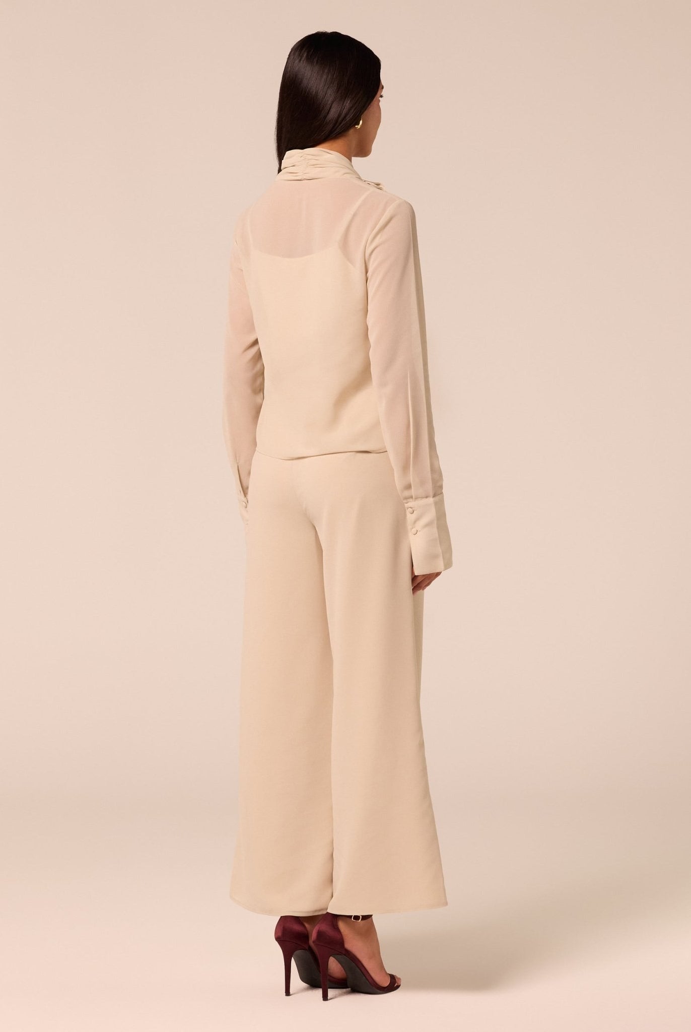 Beige Wide Leg Chiffon Pants - shopaleena