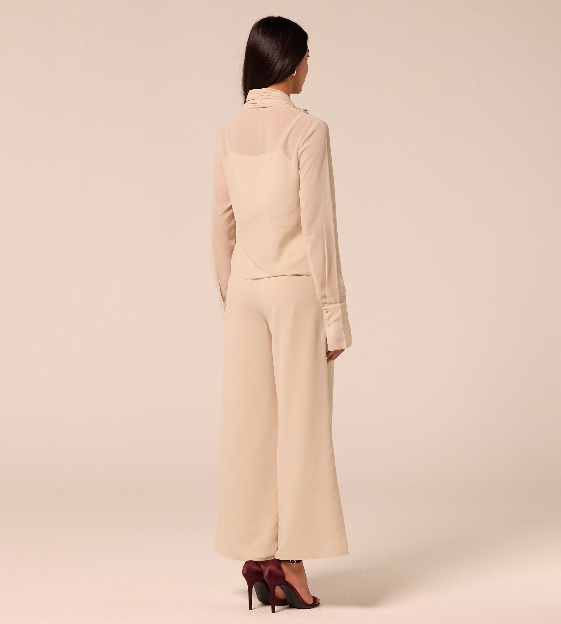 Beige Wide Leg Chiffon Pants - shopaleena