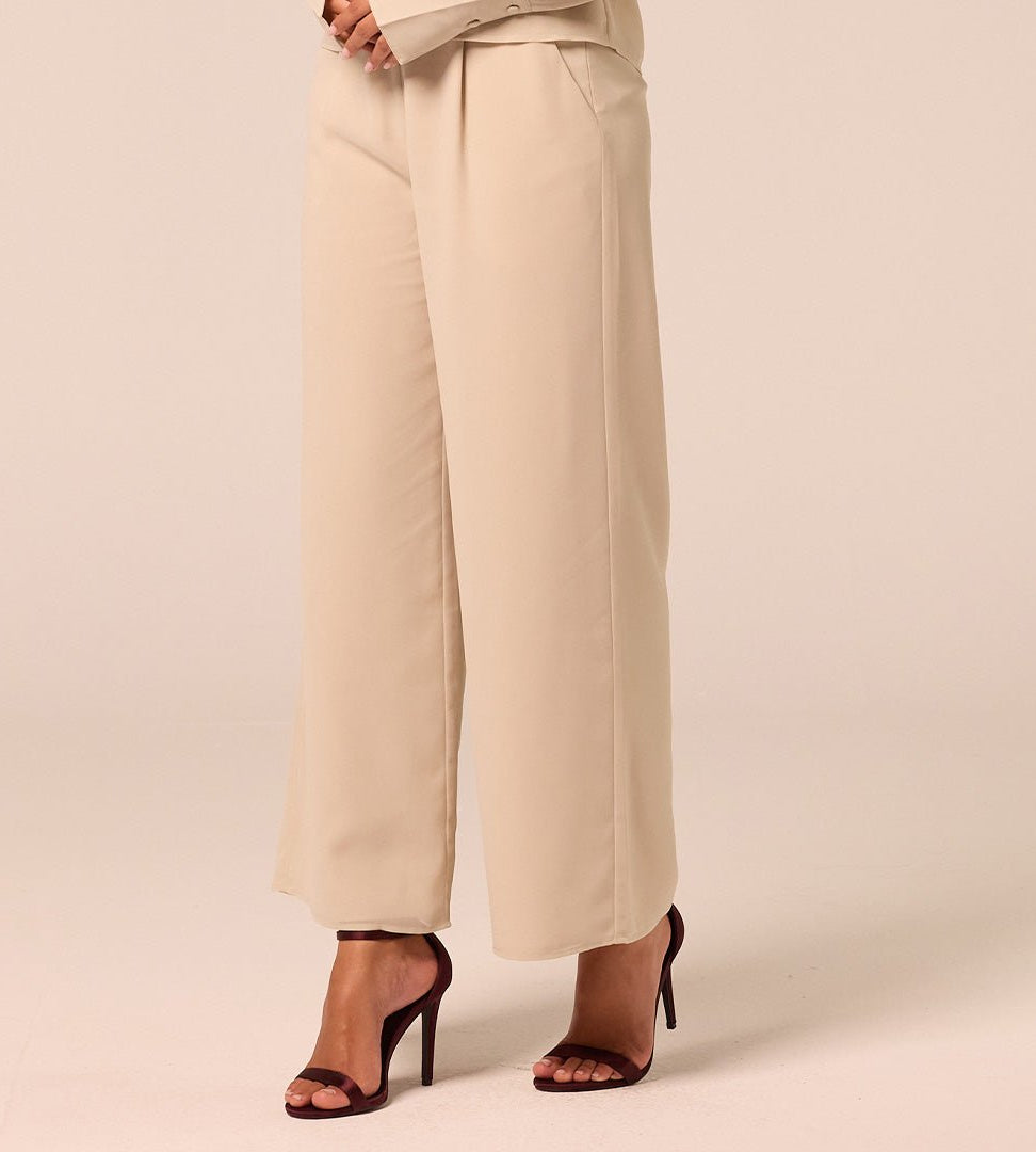 Beige Wide Leg Chiffon Pants - shopaleena