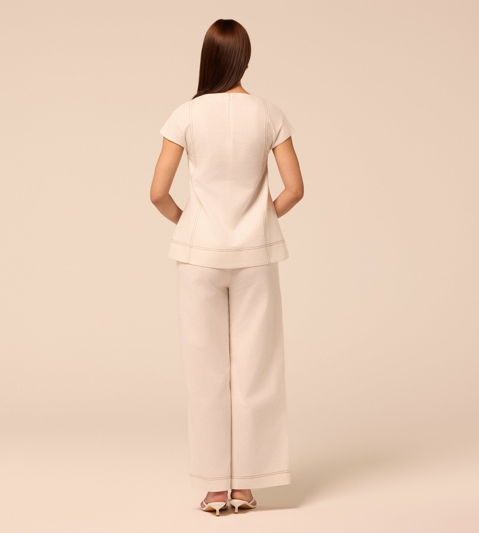 Beige Wide Leg Pants with Contrast Stitching - shopaleena