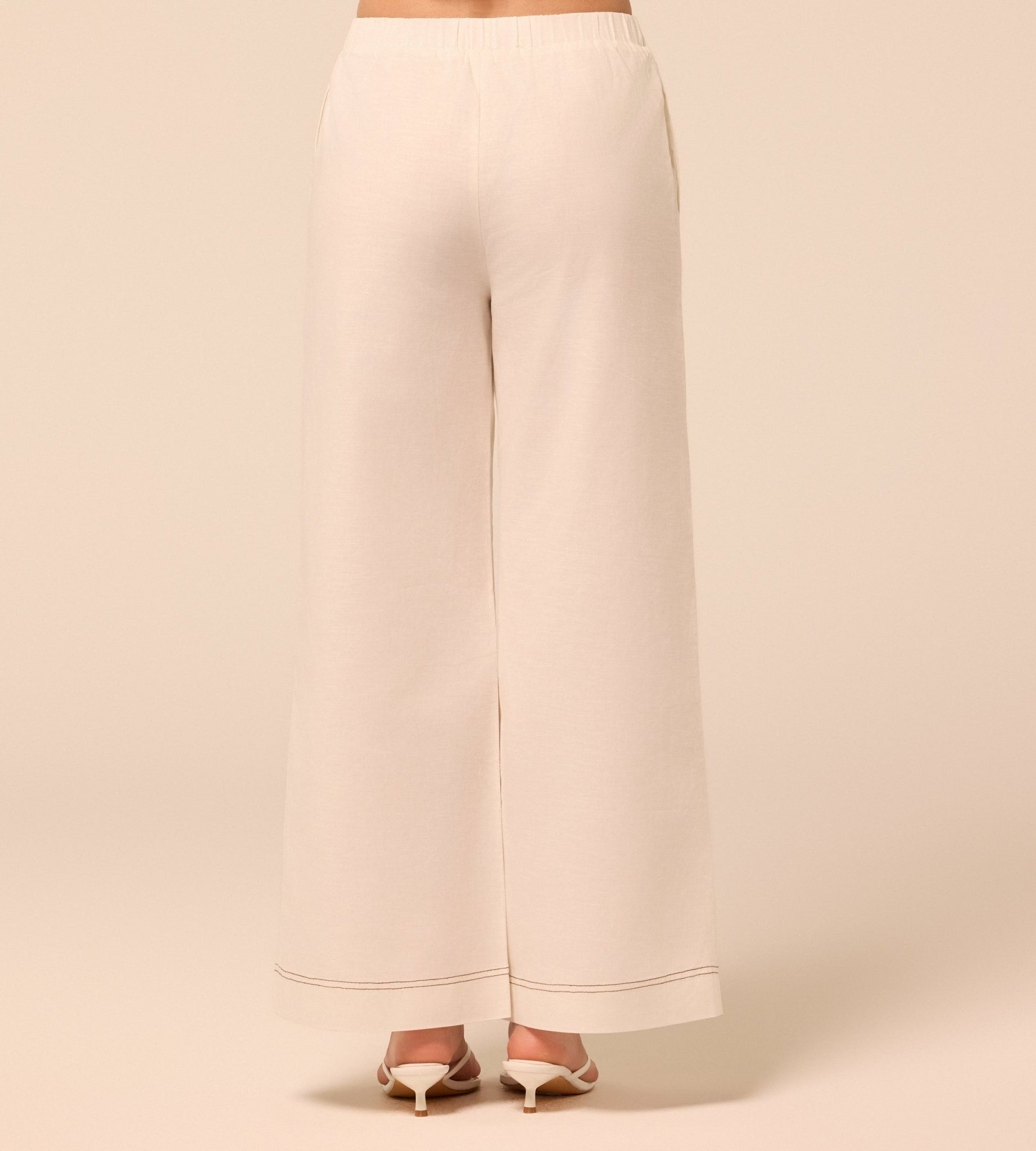 Beige Wide Leg Pants with Contrast Stitching - shopaleena