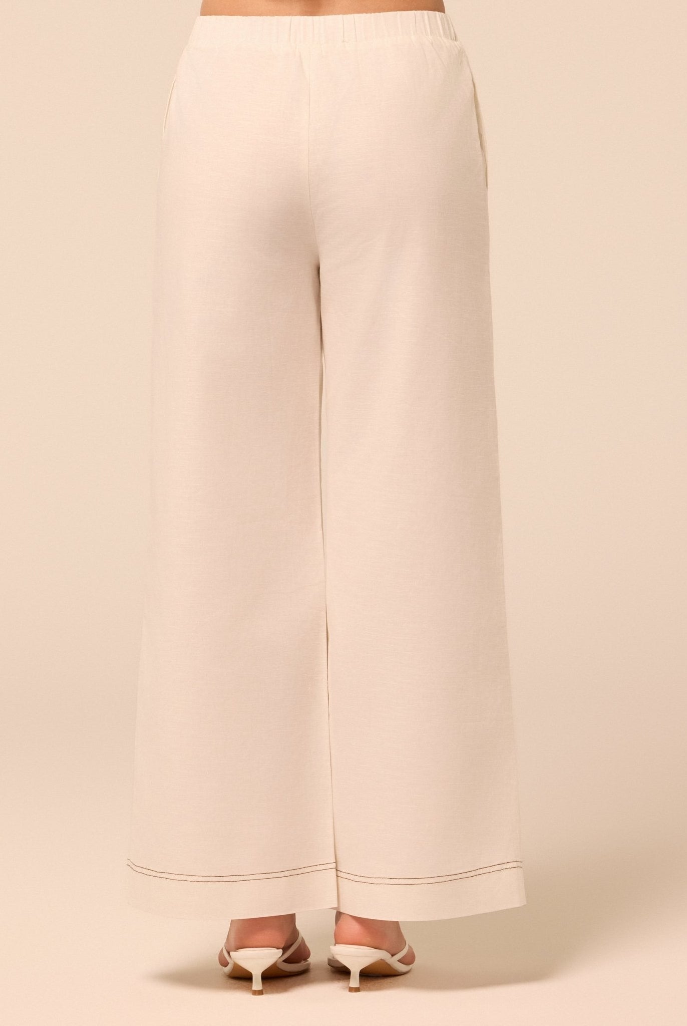 Beige Wide Leg Pants with Contrast Stitching - shopaleena