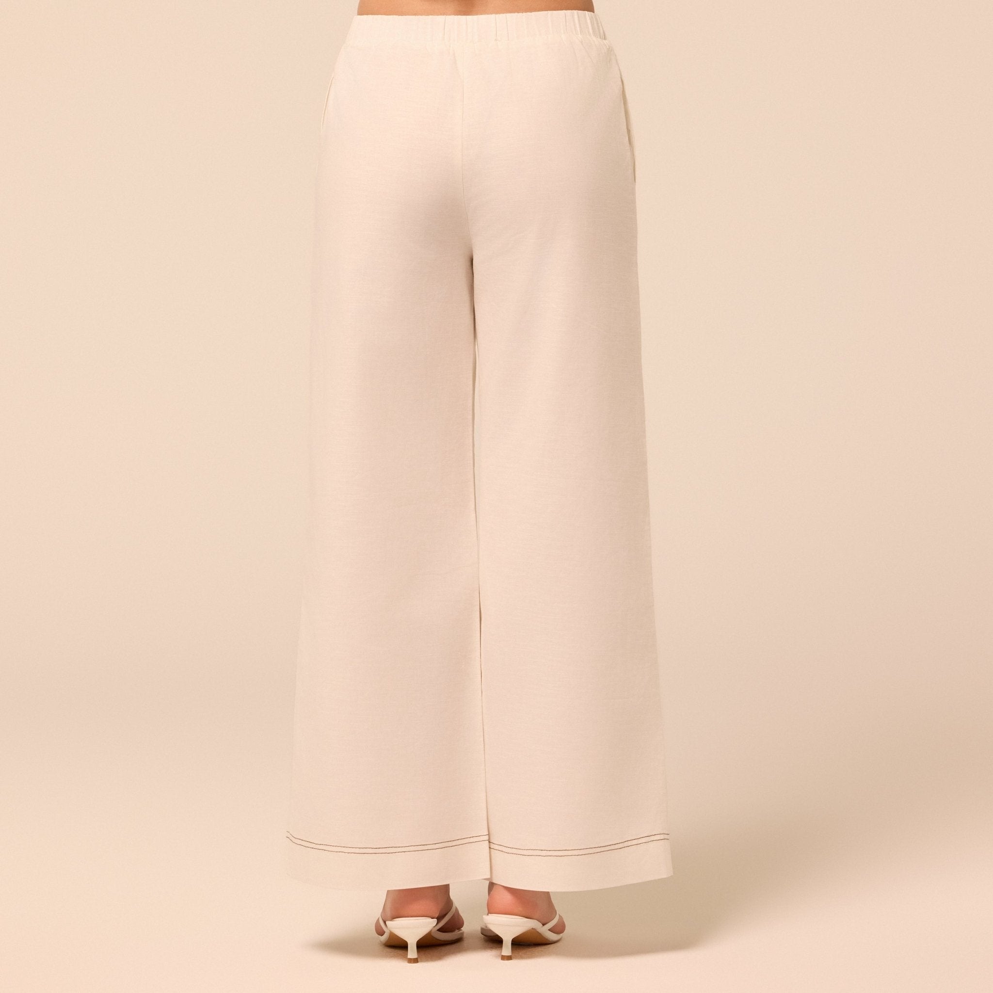 Beige Wide Leg Pants with Contrast Stitching - shopaleena