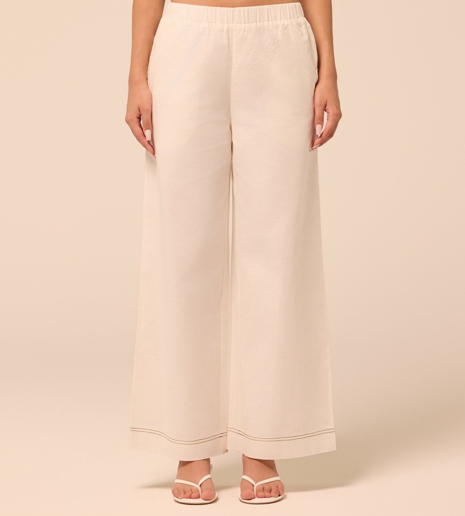 Beige Wide Leg Pants with Contrast Stitching - shopaleena