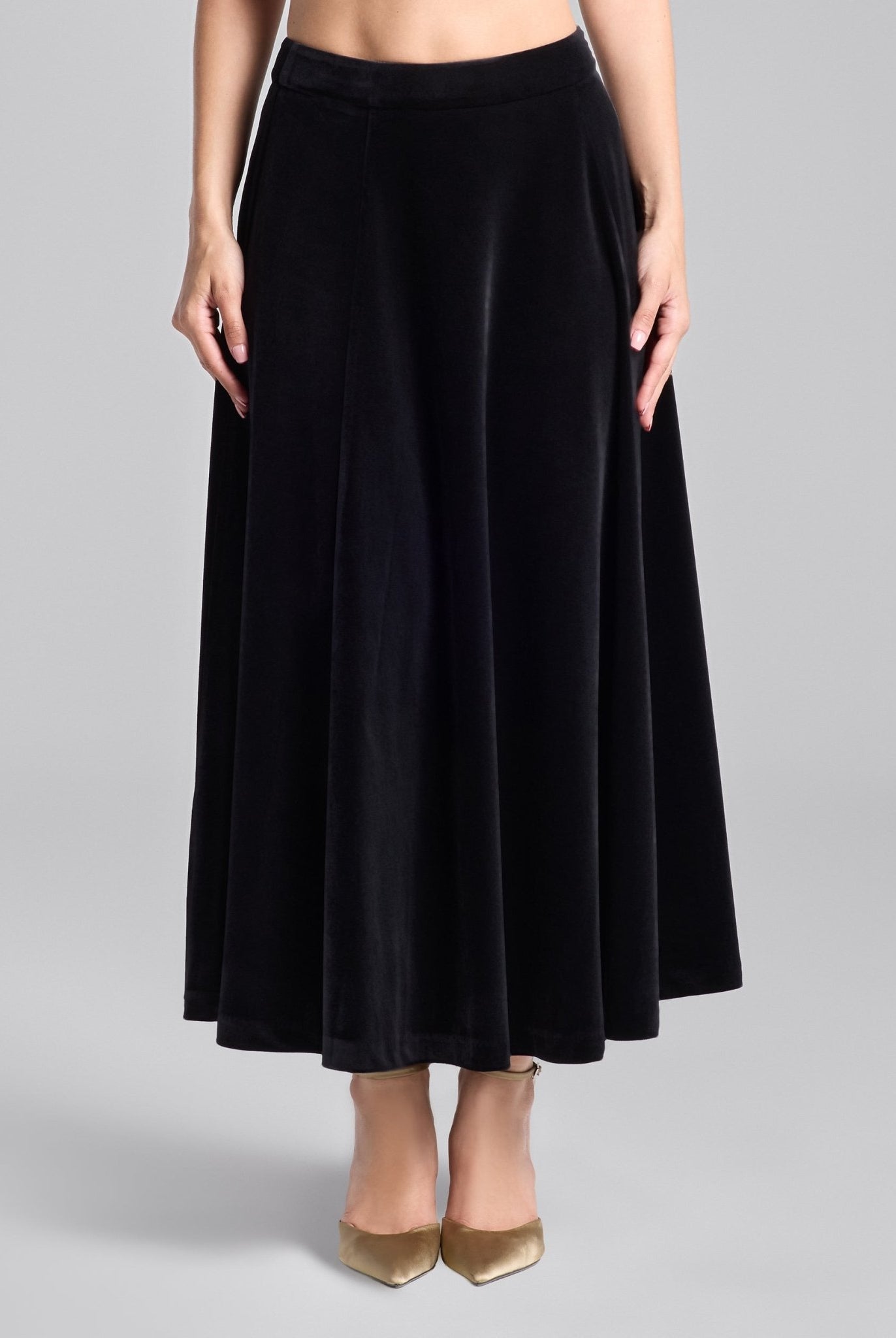 Black A Line Velvet Midi Skirt - shopaleena