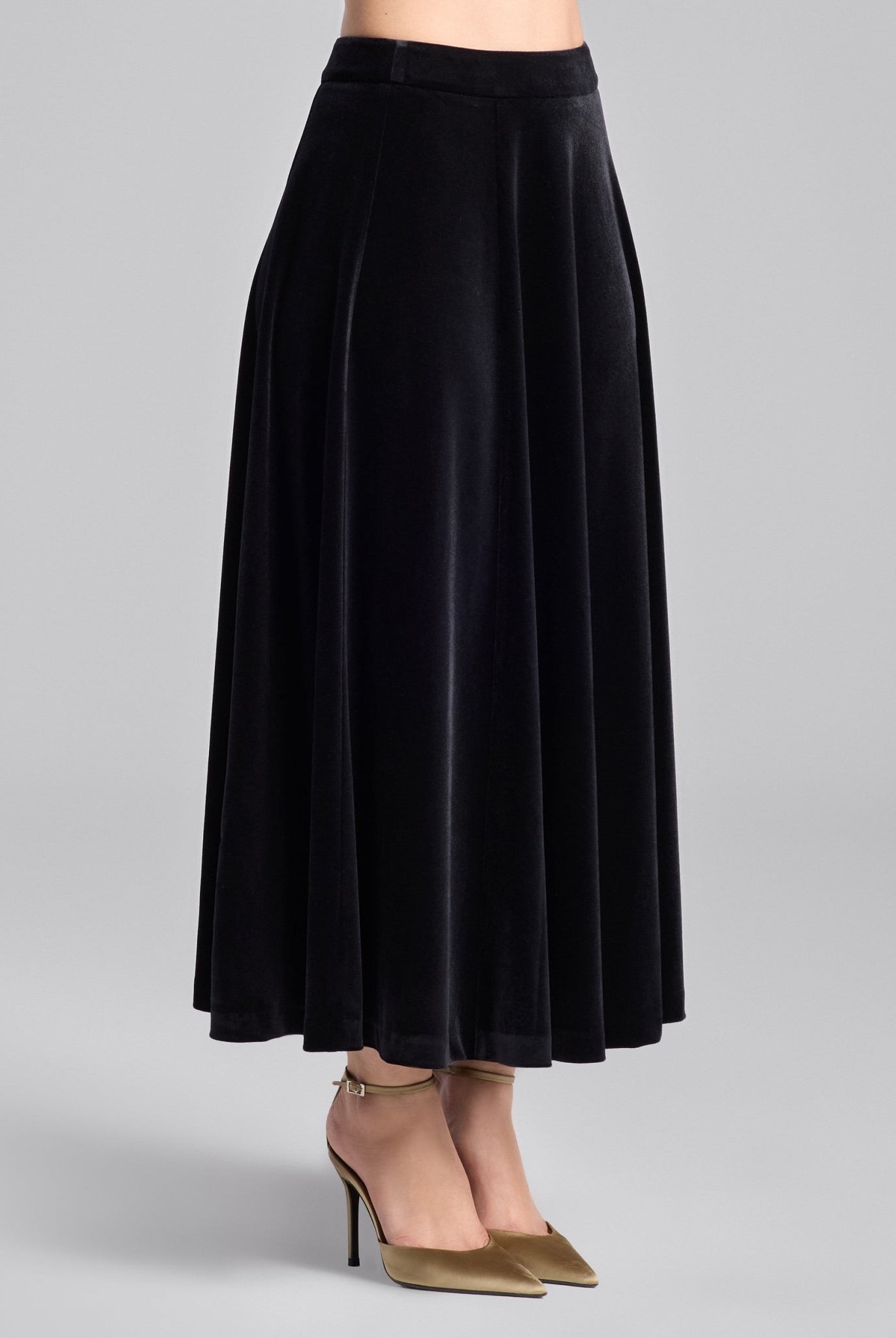 Black A Line Velvet Midi Skirt - shopaleena