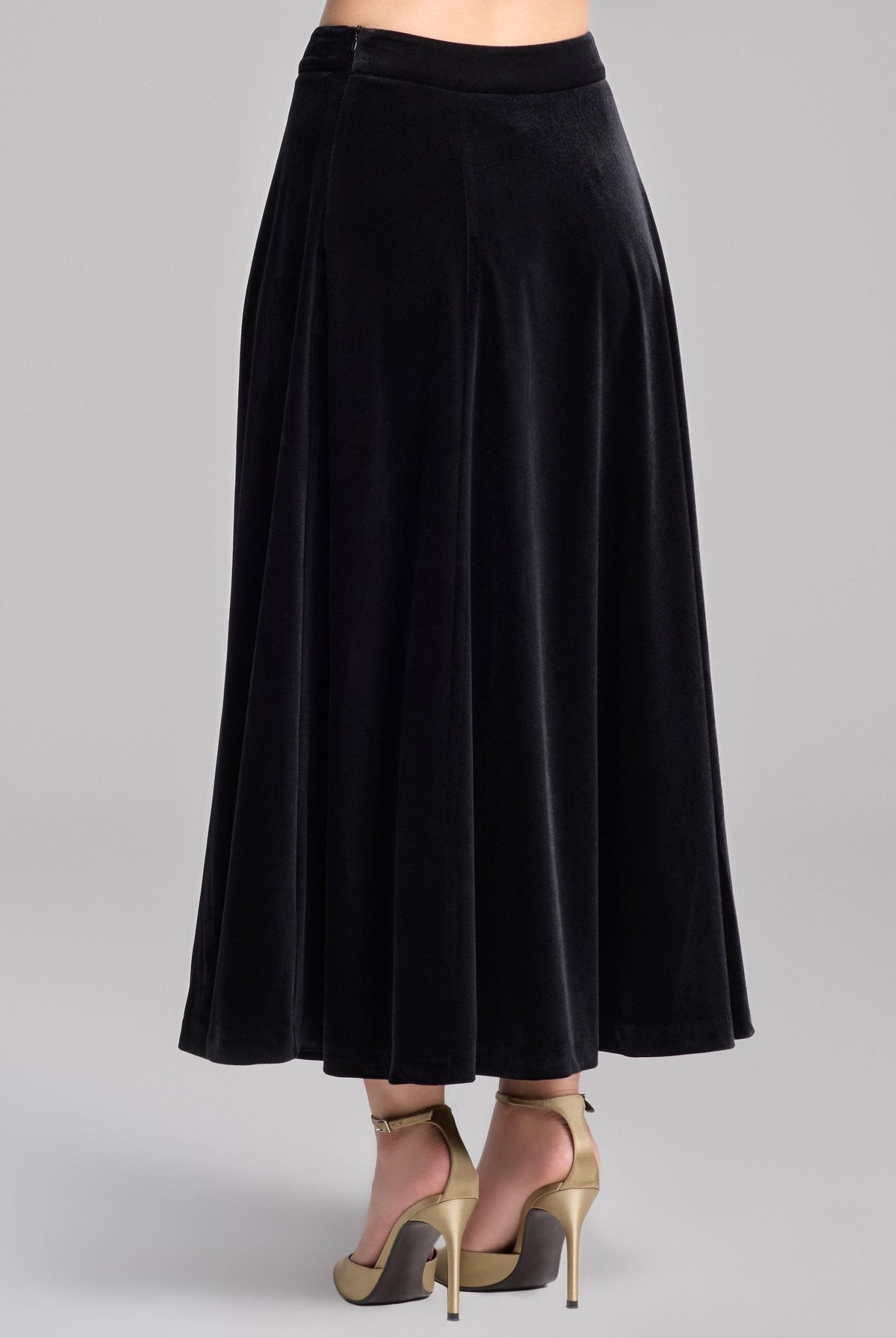 Black A Line Velvet Midi Skirt - shopaleena