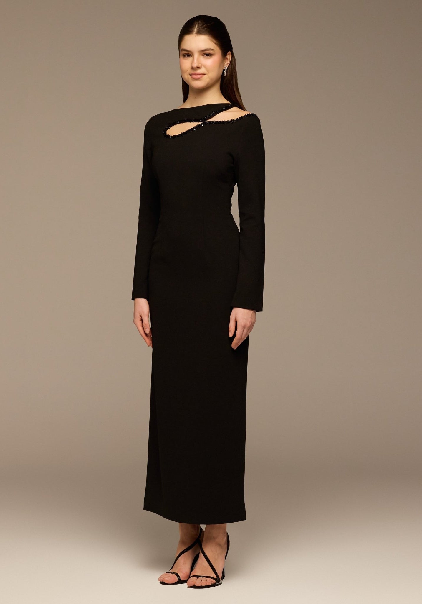 Black Asymmetric Cut - Out Crepe Dress - shopaleena