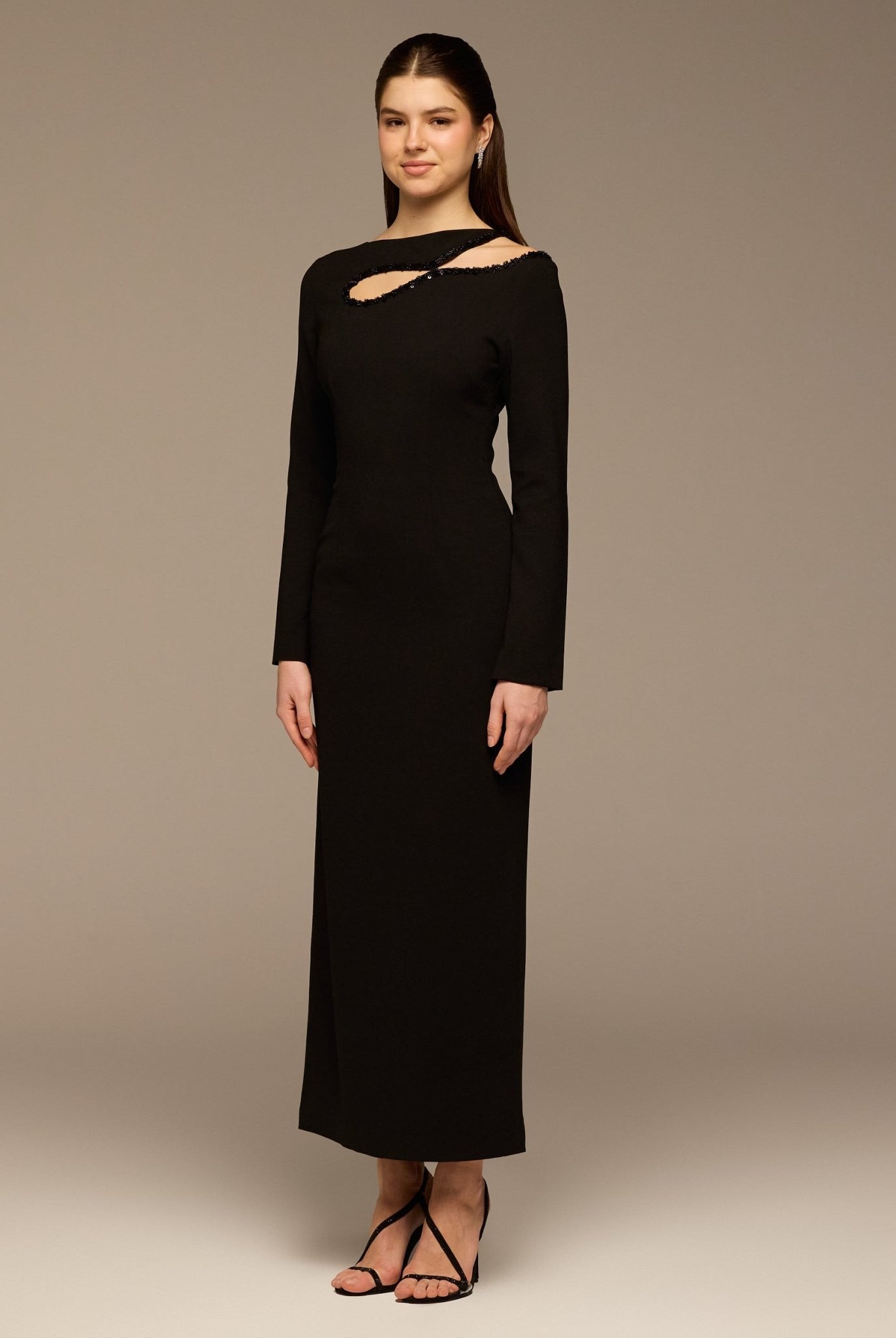 Black Asymmetric Cut - Out Crepe Dress - shopaleena