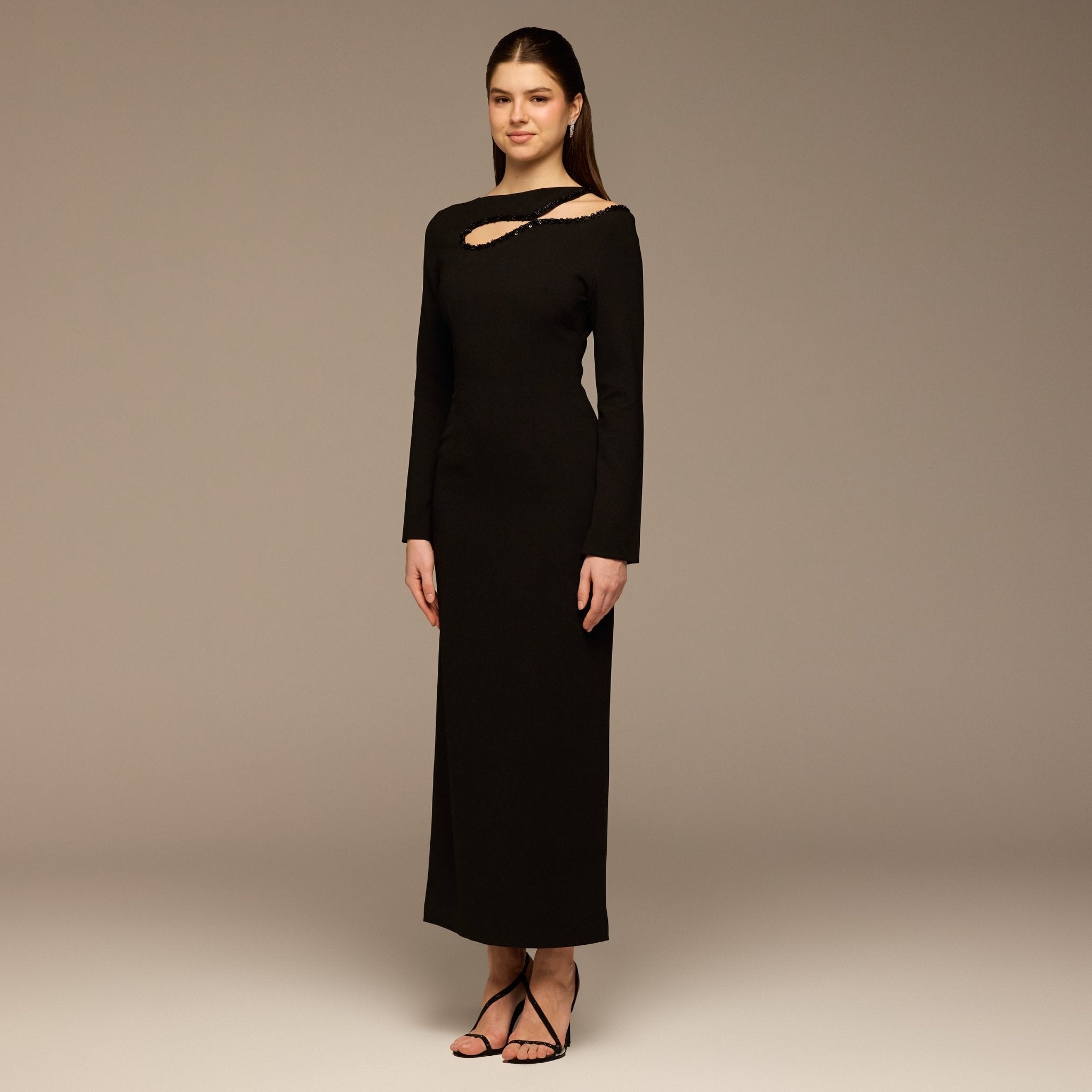 Black Asymmetric Cut - Out Crepe Dress - shopaleena