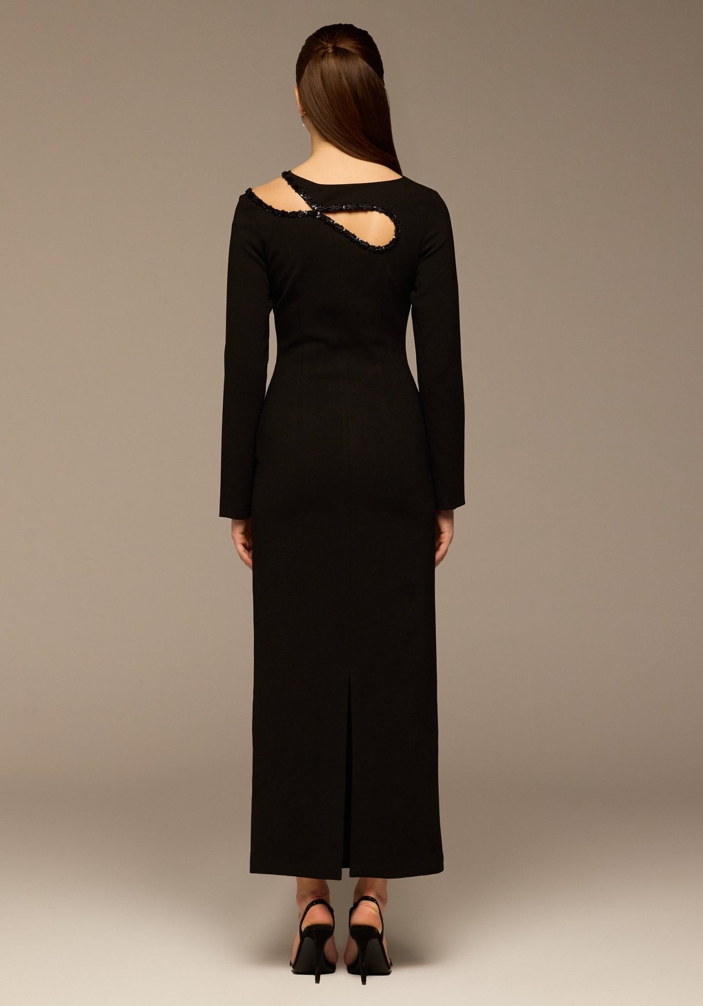 Black Asymmetric Cut - Out Crepe Dress - shopaleena