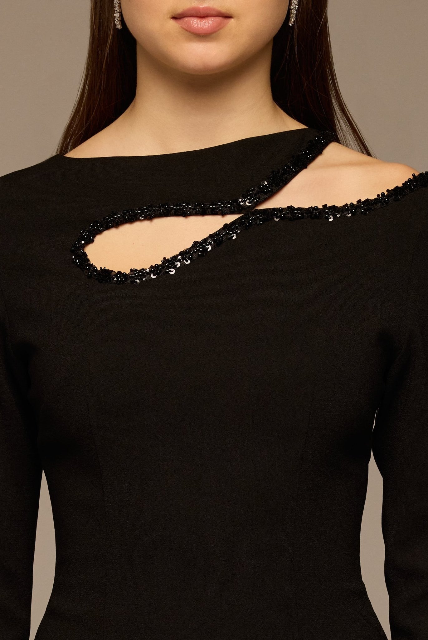 Black Asymmetric Cut - Out Crepe Dress - shopaleena