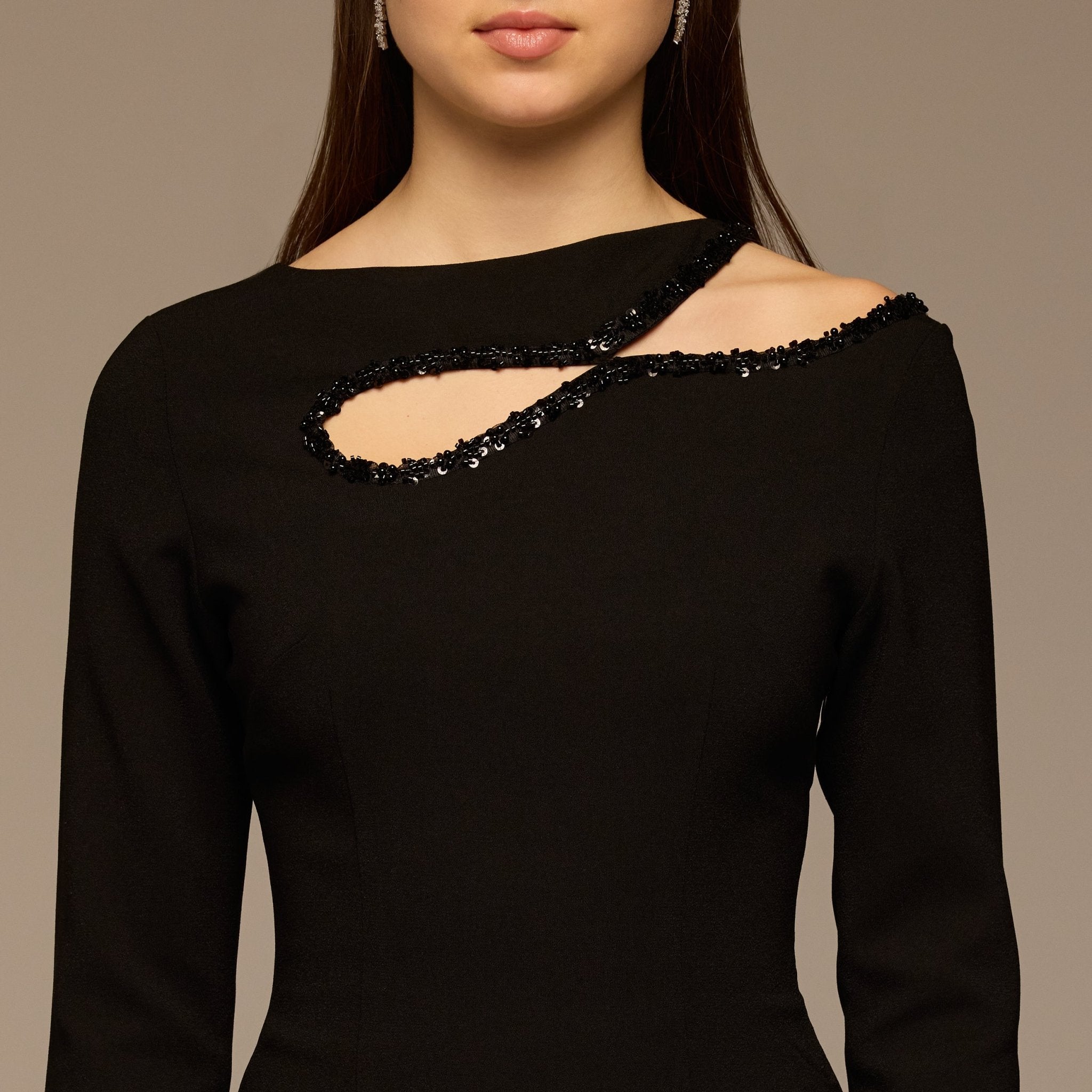 Black Asymmetric Cut - Out Crepe Dress - shopaleena