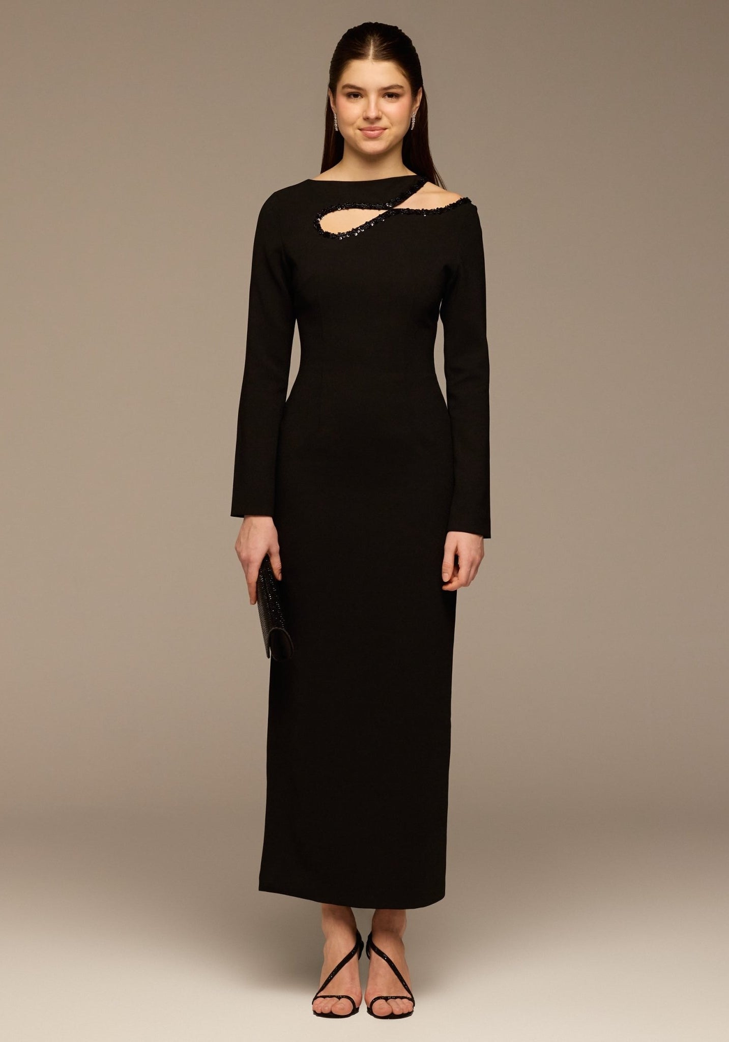 Black Asymmetric Cut - Out Crepe Dress - shopaleena