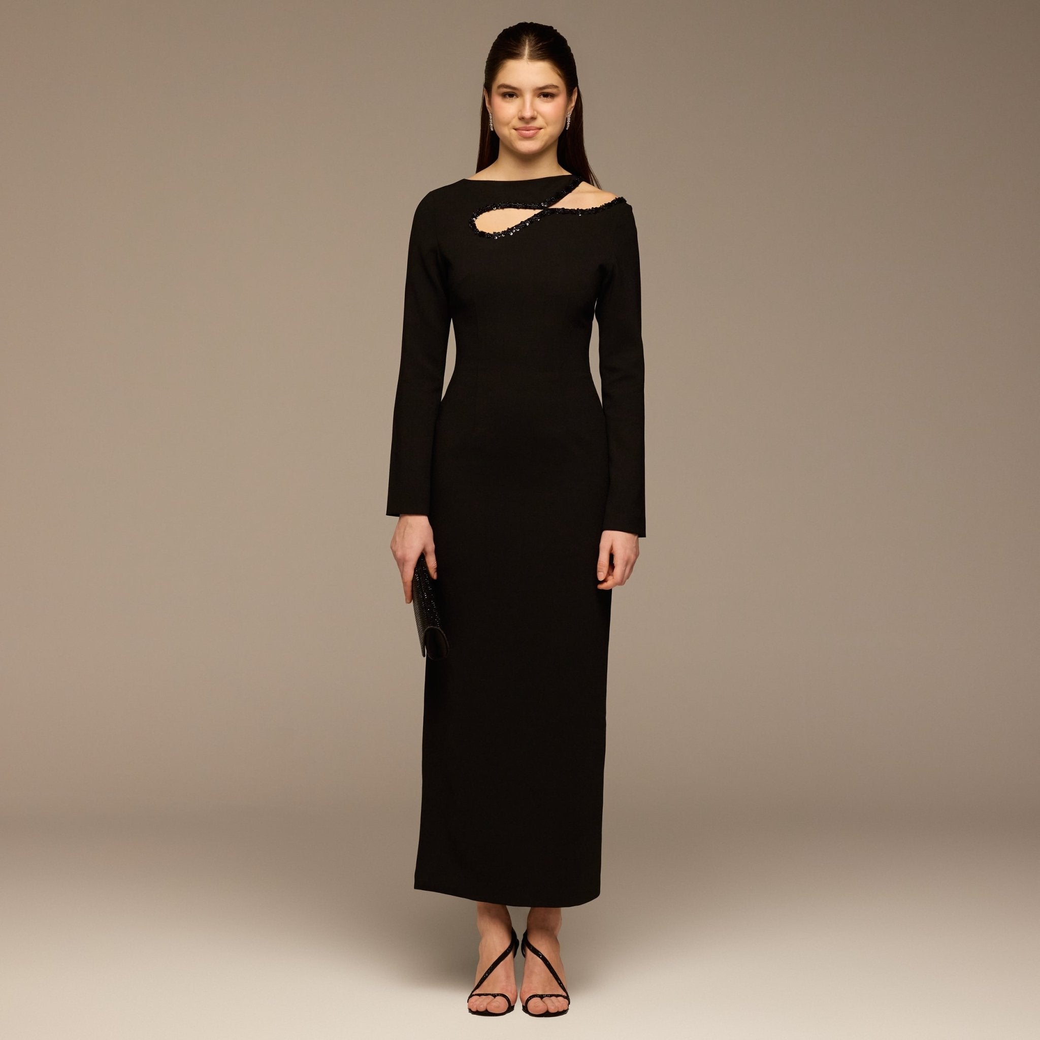 Black Asymmetric Cut - Out Crepe Dress - shopaleena