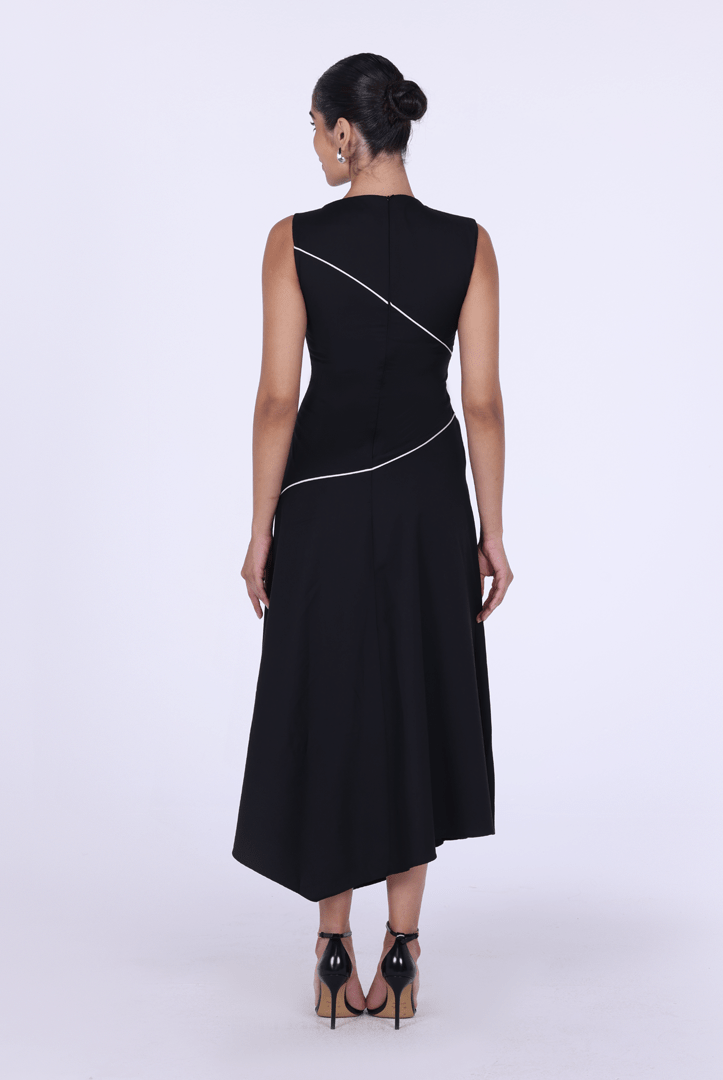 Black Asymmetric Poplin Pipe Maxi Dress - shopaleena