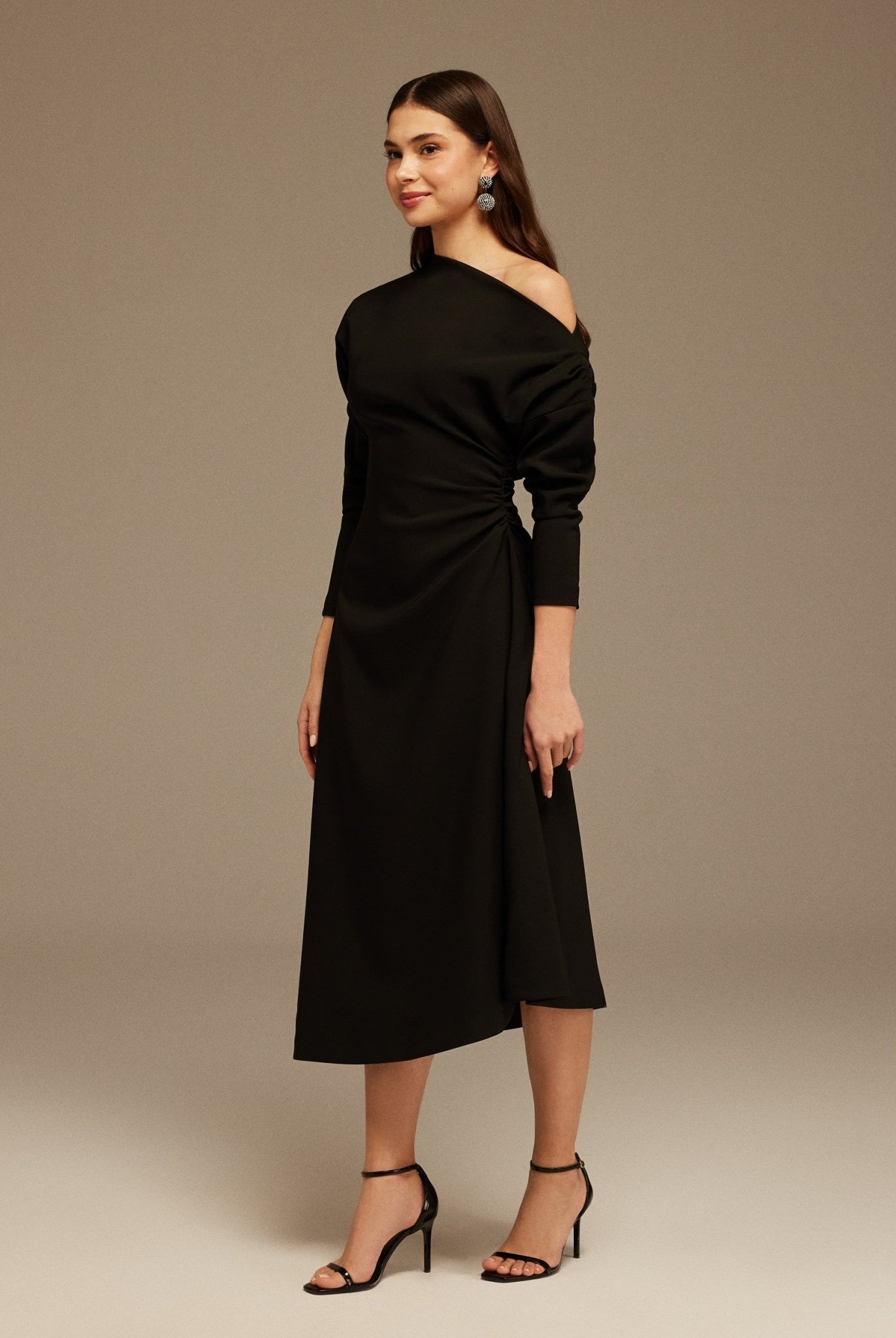 Black Asymmetrical One - Shoulder Maxi Dress - shopaleena