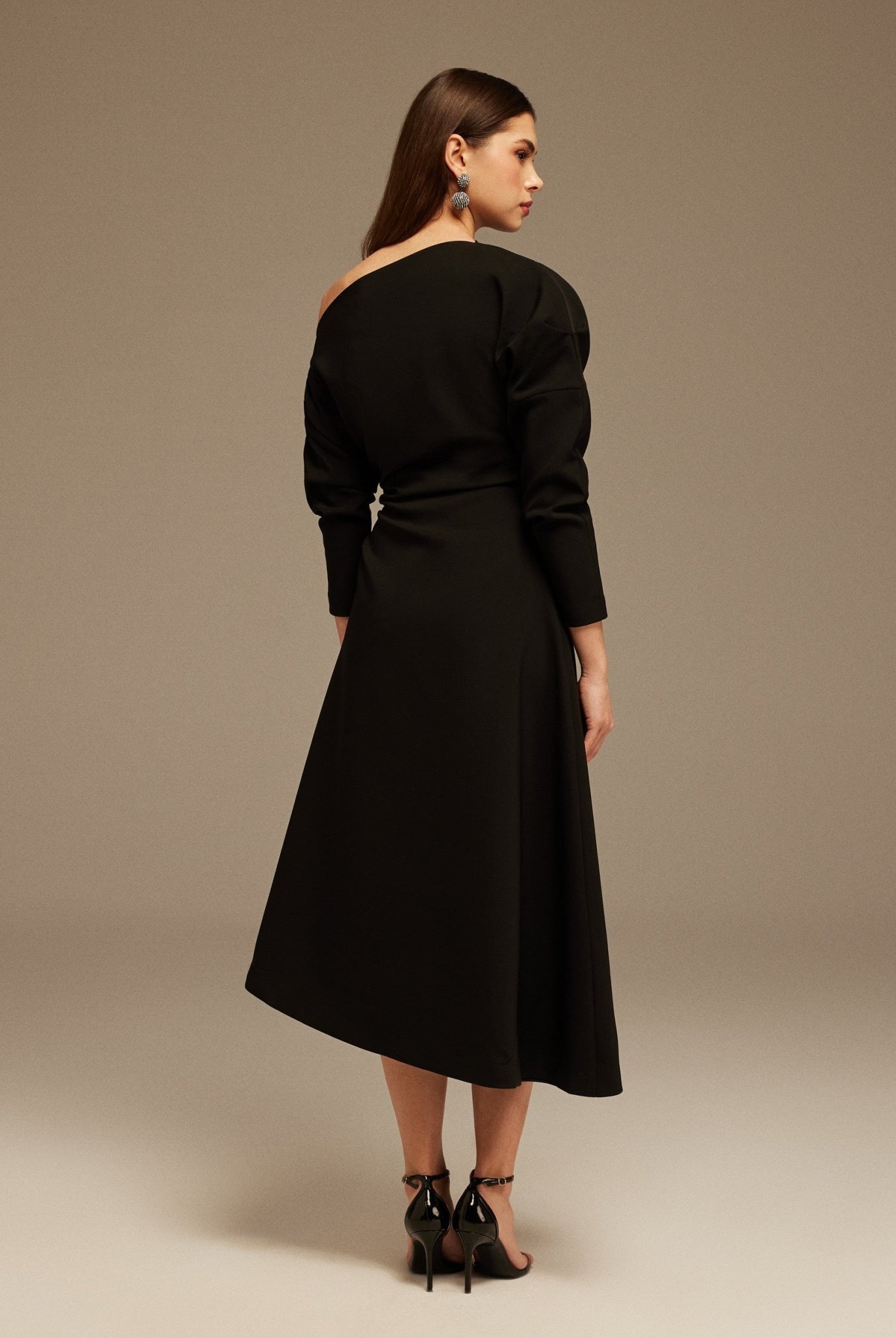 Black Asymmetrical One - Shoulder Maxi Dress - shopaleena