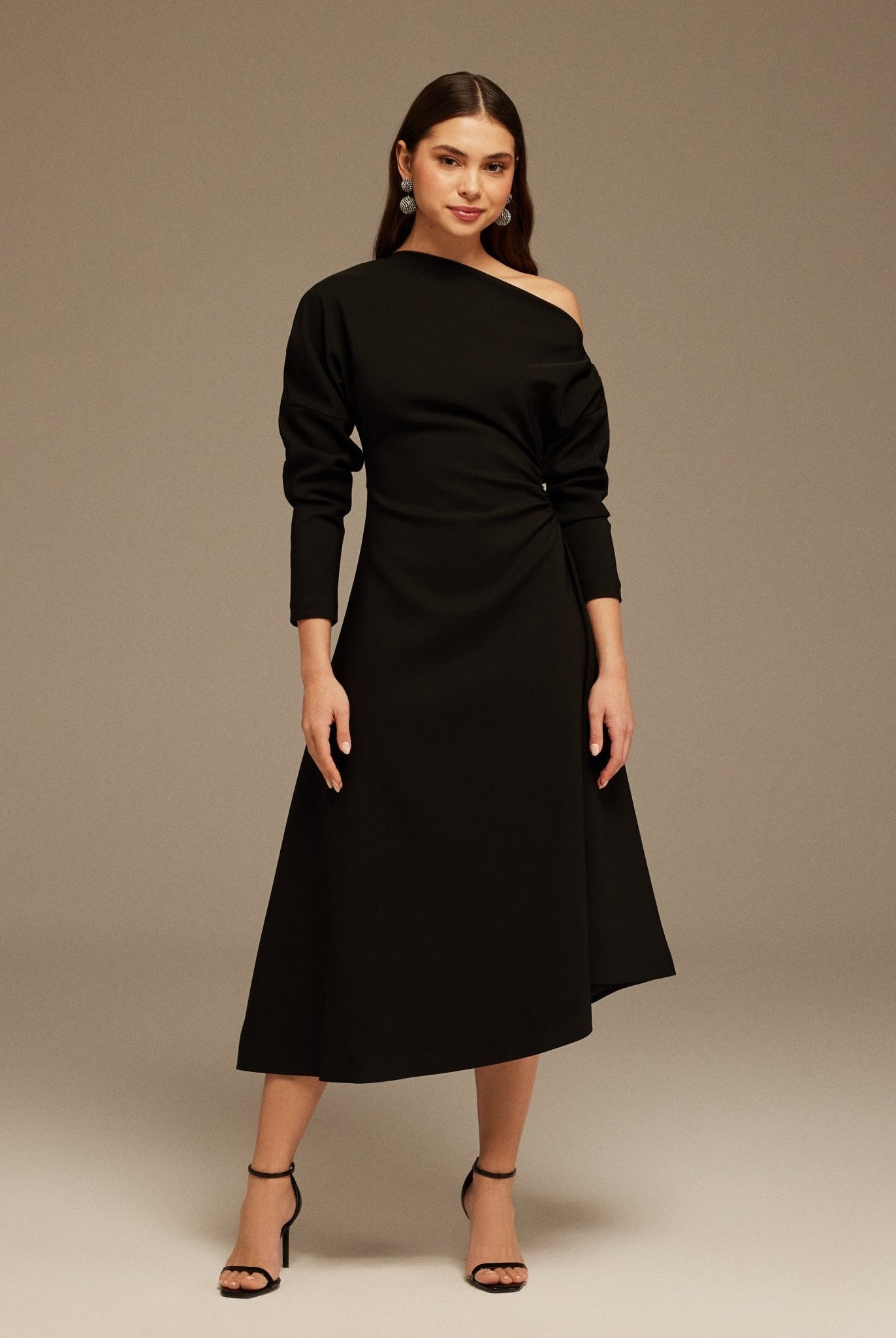 Black Asymmetrical One - Shoulder Maxi Dress - shopaleena