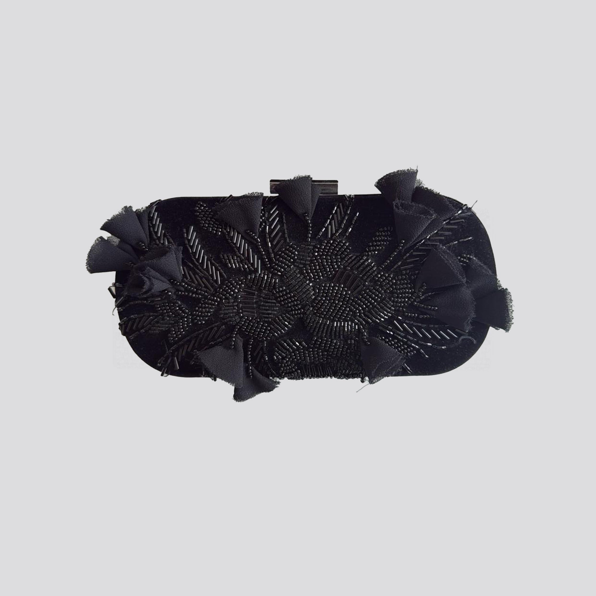 Black Beaded Flower Satin Clutch - shopaleena