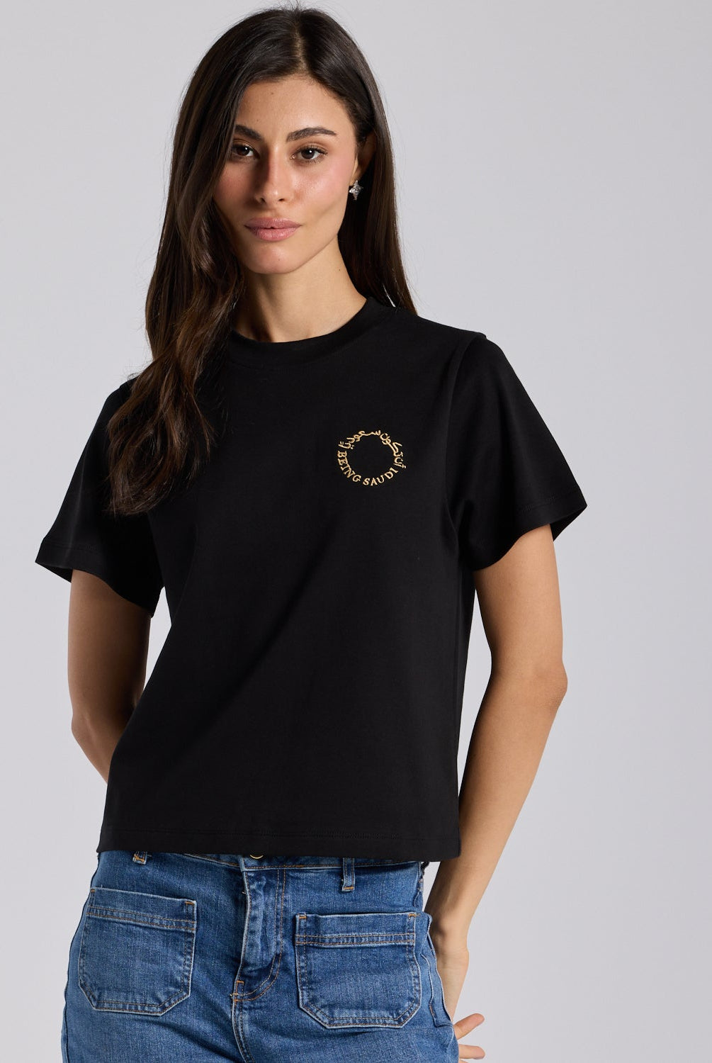 Black Being Saudi Embroidered Cotton T-shirt - shopaleena