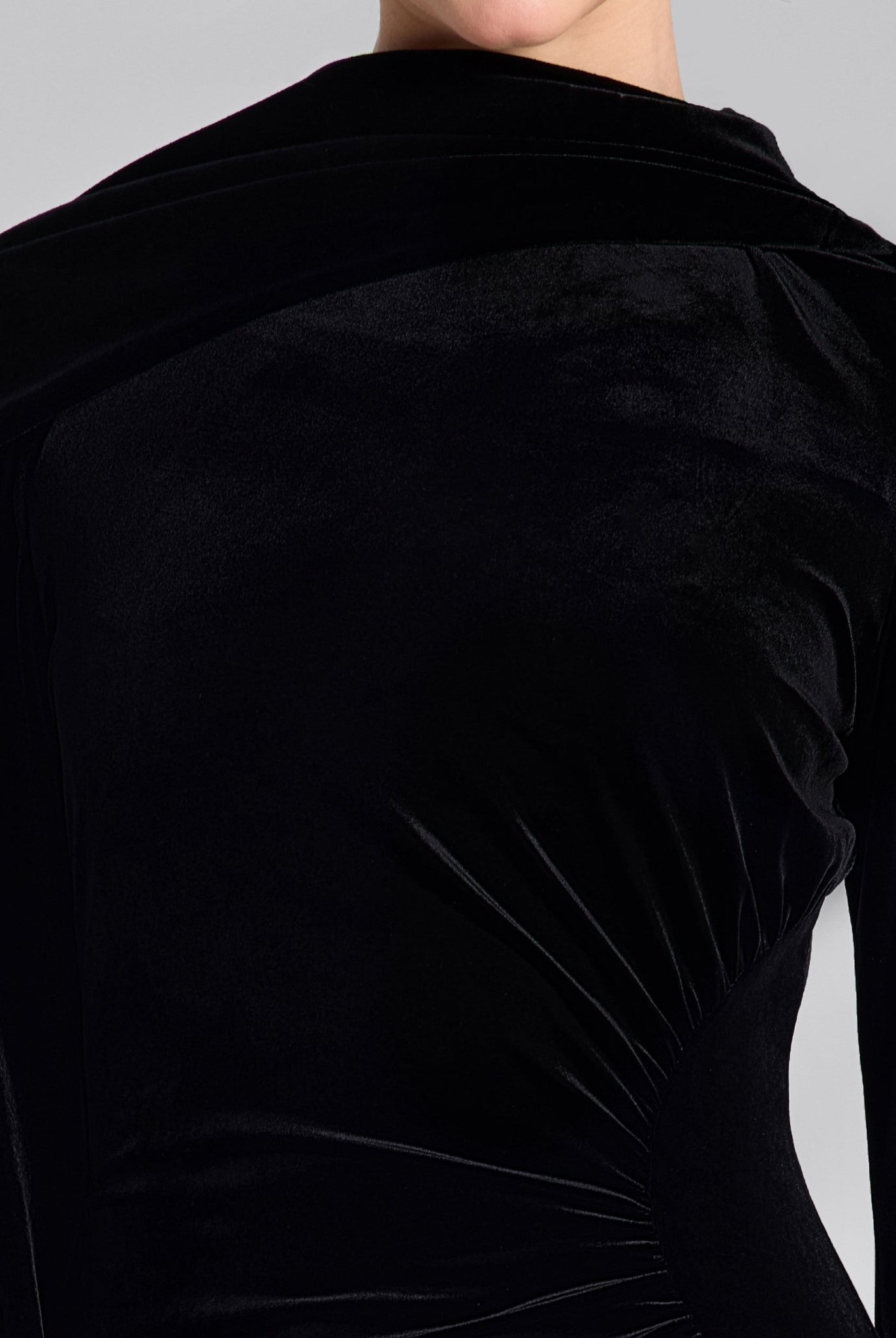 Black Cowl Neck Draped Velvet Midi Dress - shopaleena