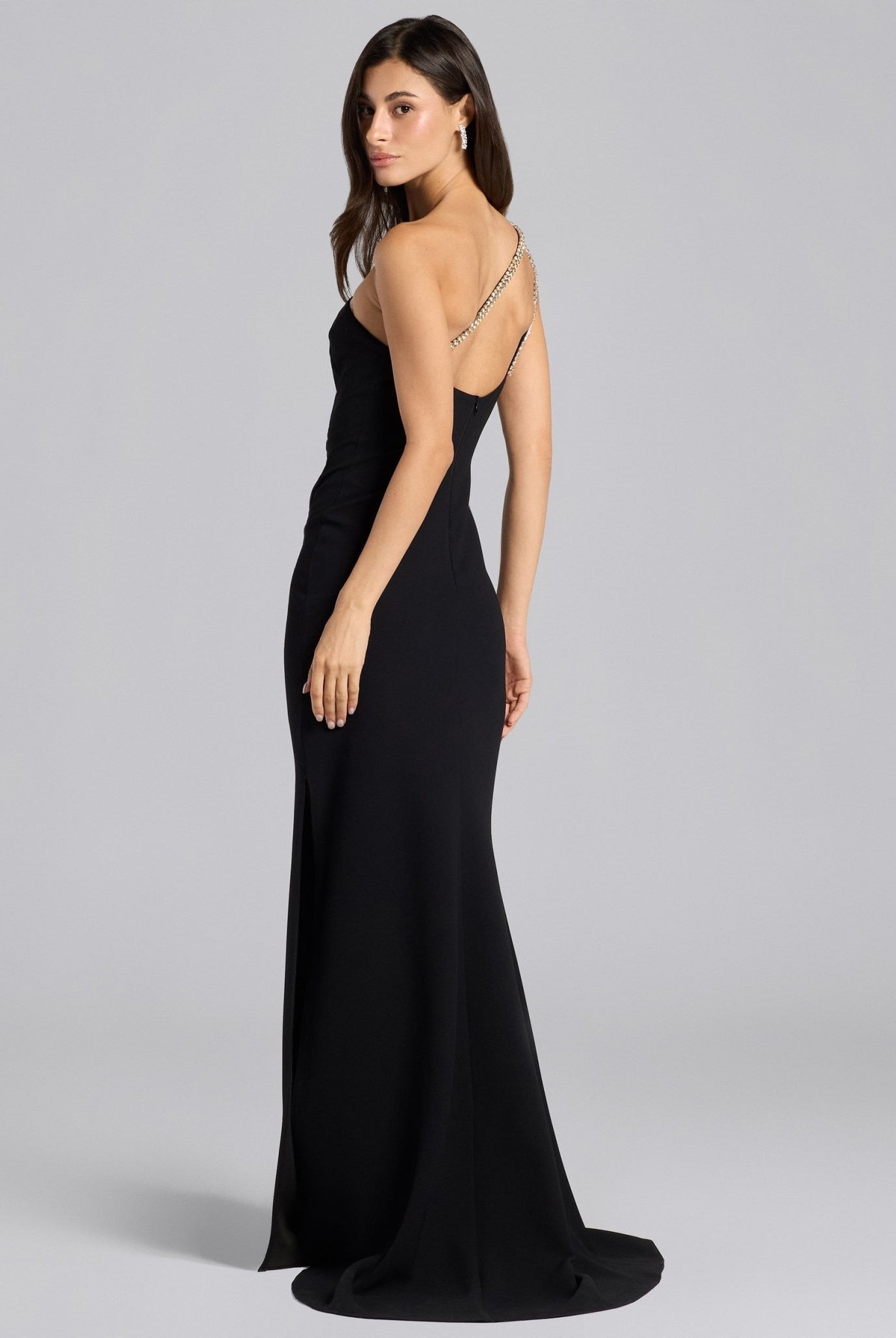 Black Crepe Crystal Trim Maxi Dress - shopaleena