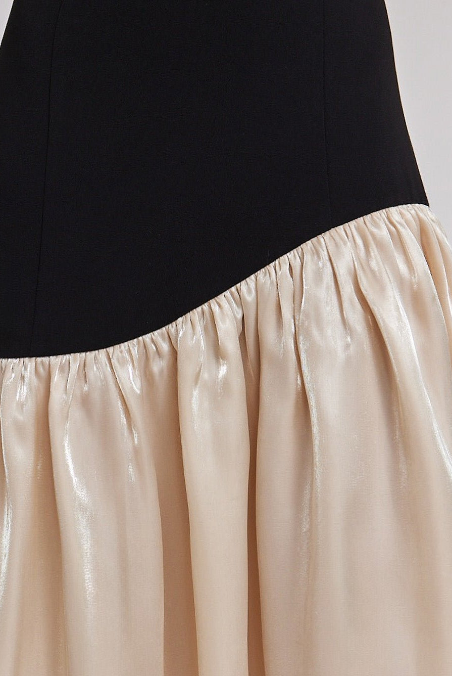 Black Crepe Dress with Organza Ruffles - shopaleena