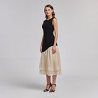 Black Crepe Dress with Organza Ruffles - shopaleena