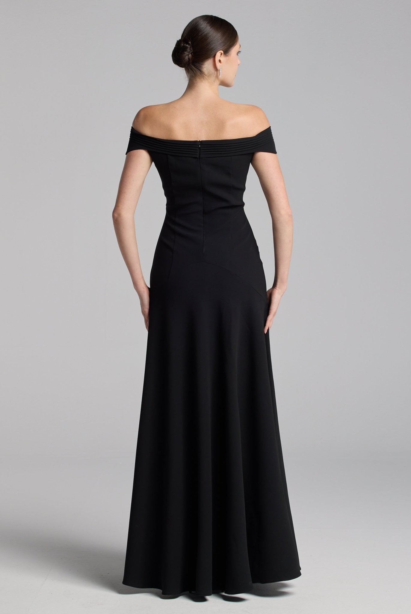 Black Crepe Maxi Dress with Pleated Details - shopaleena