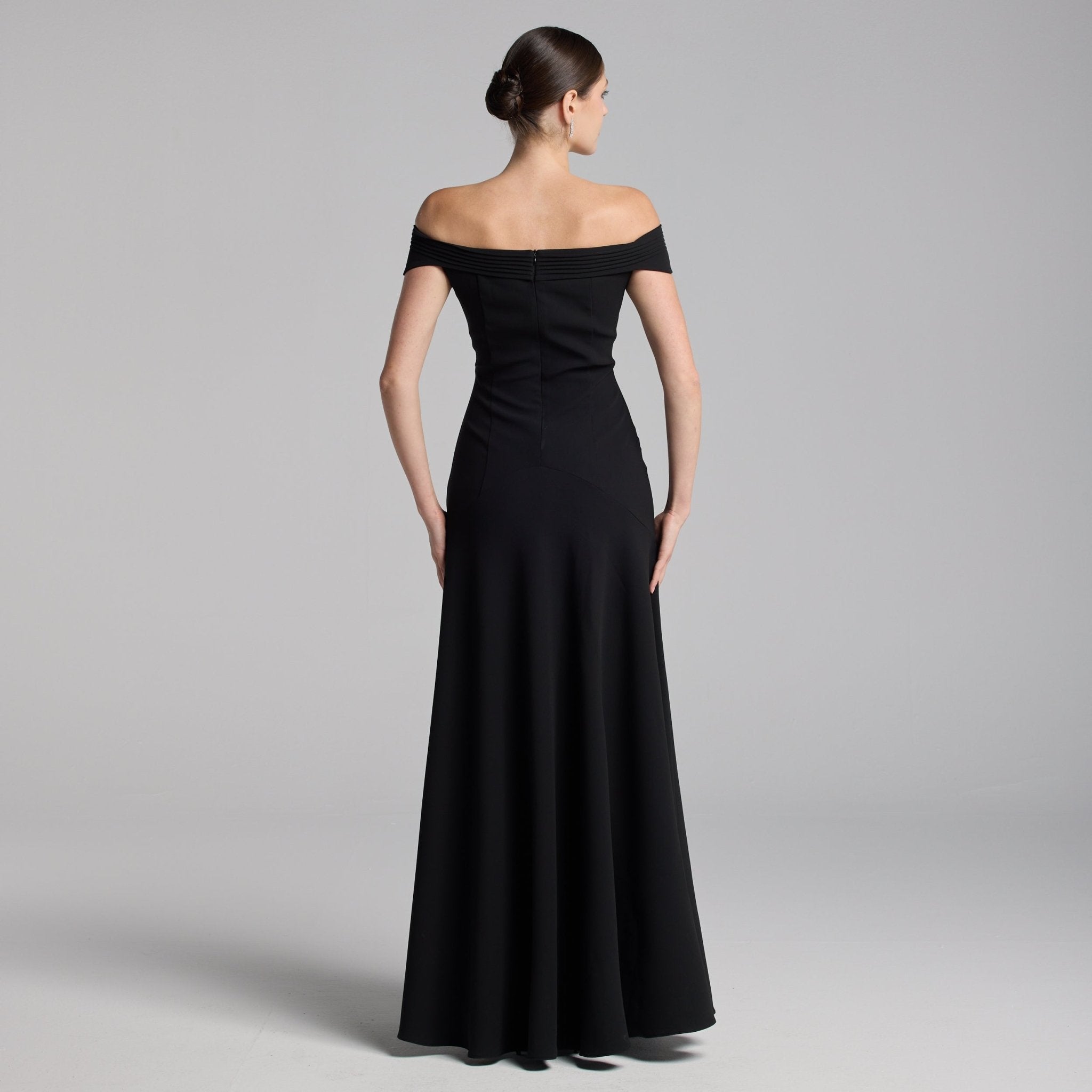Black Crepe Maxi Dress with Pleated Details - shopaleena