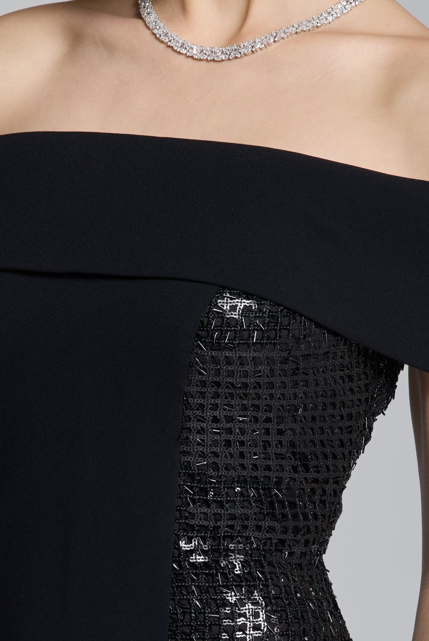 Black Crepe Off Shoulder Slit Maxi Dress - shopaleena