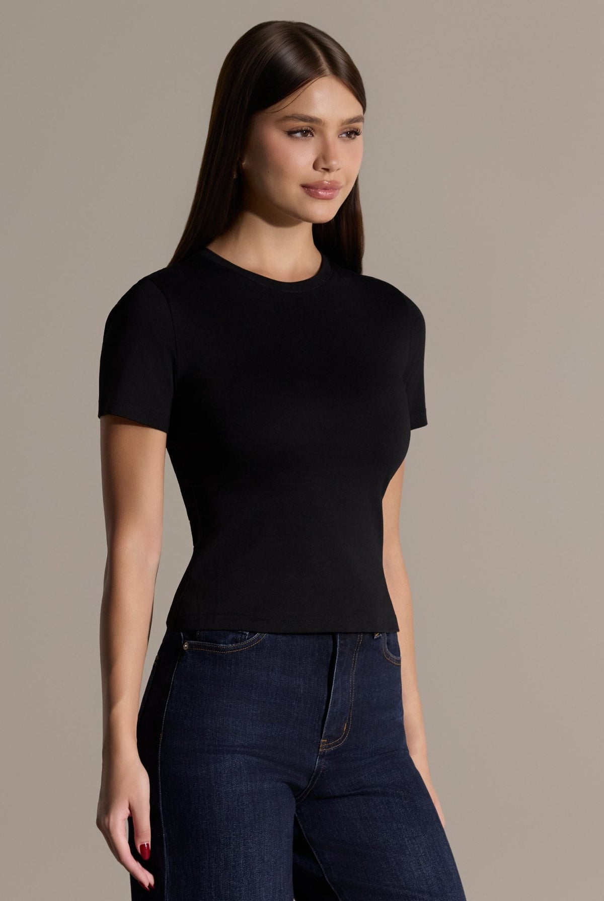 Black Crew Neck Fitted T-Shirt - shopaleena
